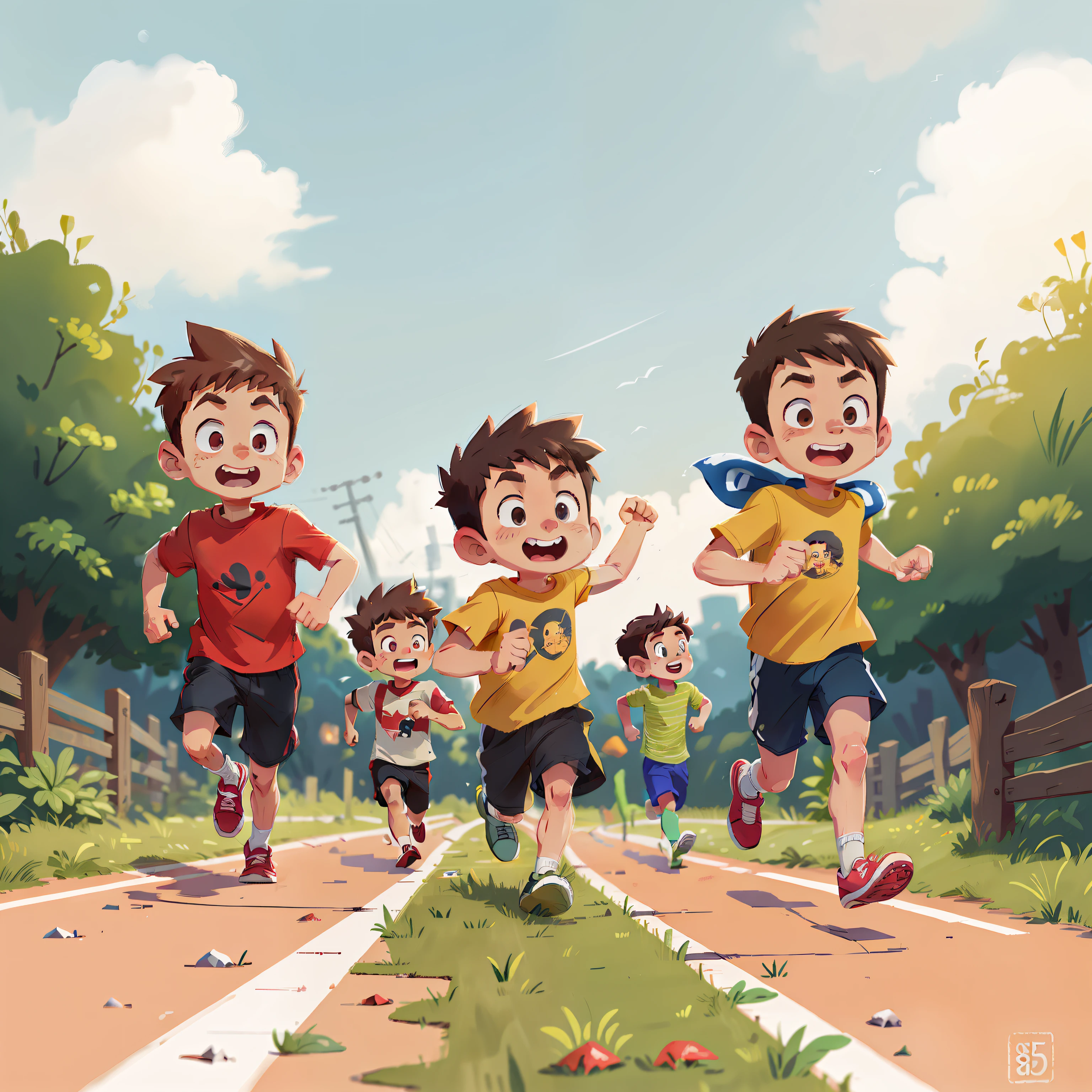 Three boys running,