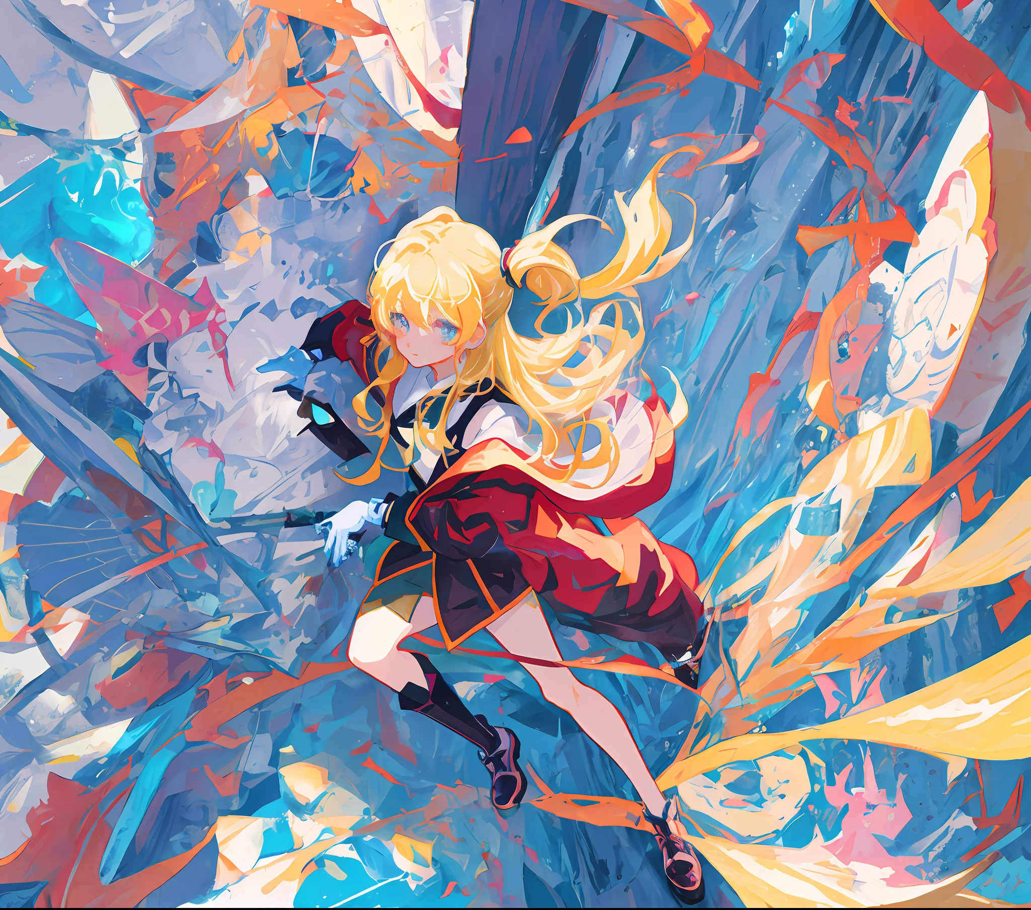 Close up of a cartoon girl with blonde hair and gloves, full body commission for, oc commission, commission for high resolution, commission art, commissions for, commission, Anime moe art style, official fanart, author：Master of Han Chinese, official character art, official character illustration, painttoolsai!! Blue, pixiv contest winner, 2 d anime style