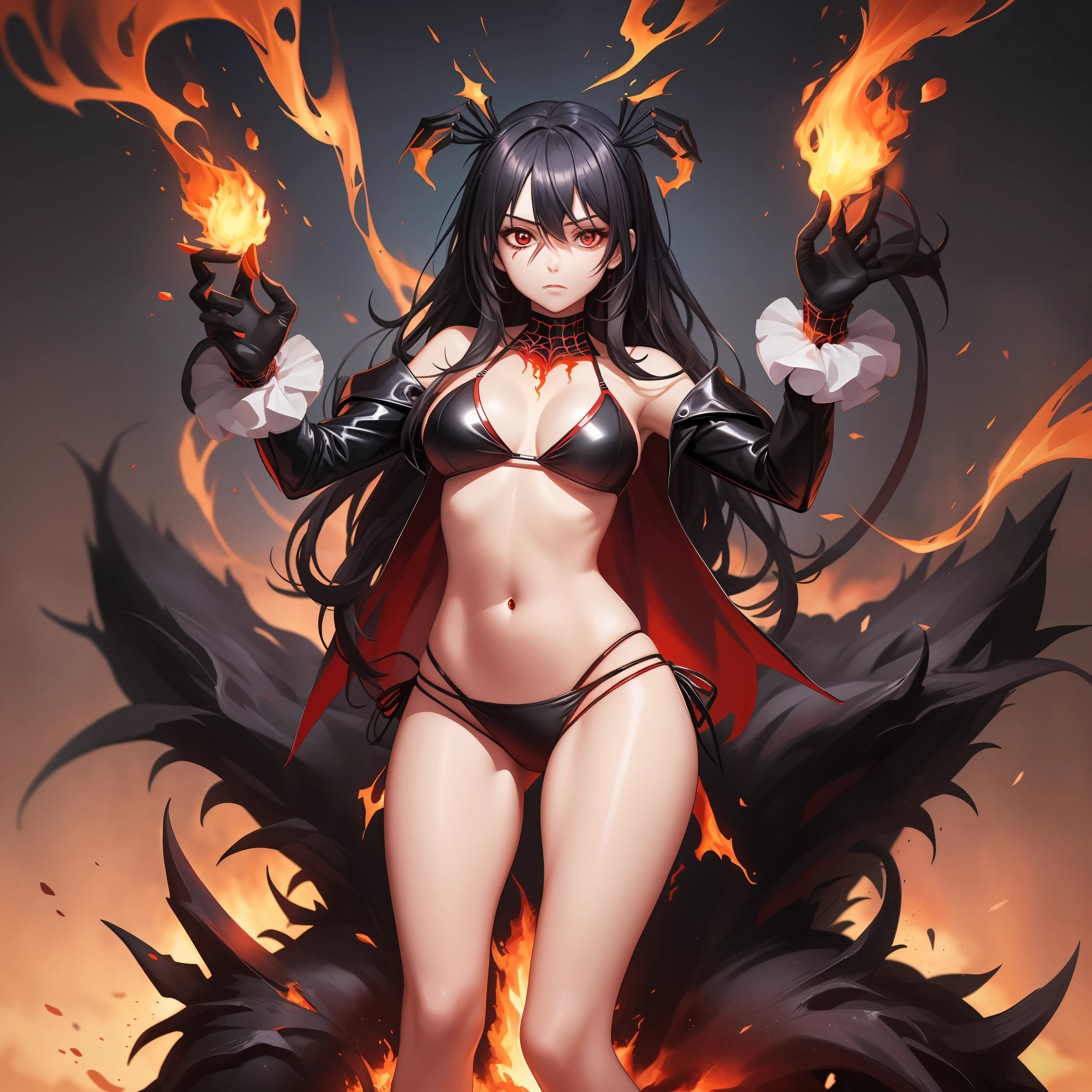 Hot Sexy Spider girl Wear damage Bikini with fire background , Full Body