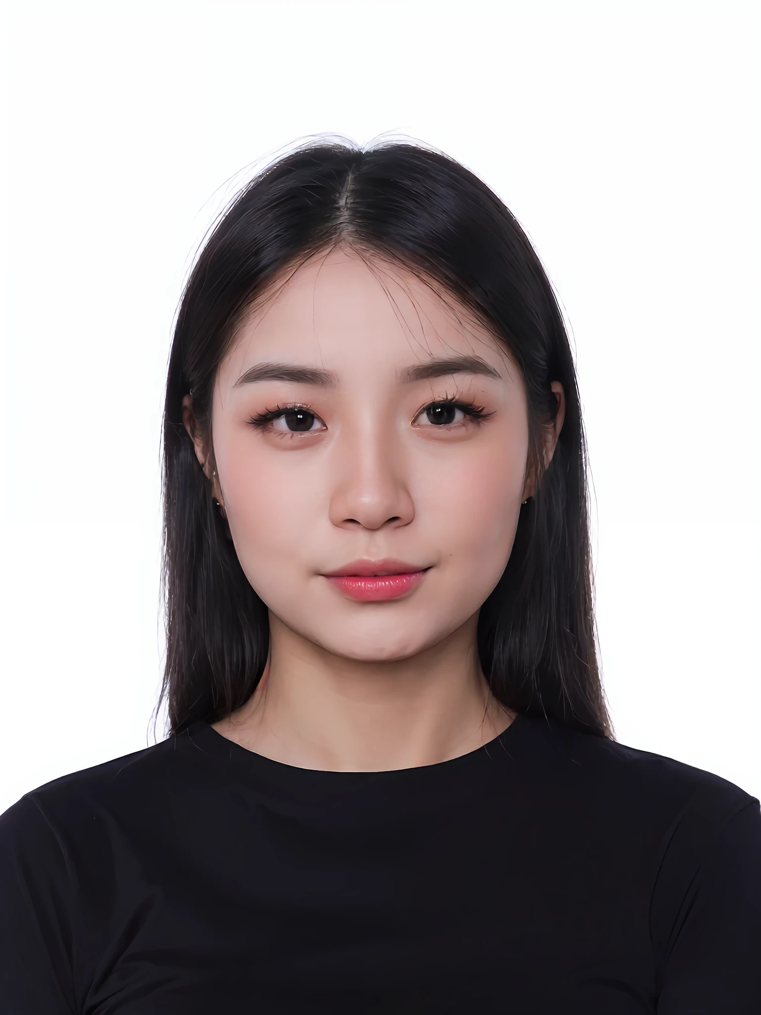 25 years old woman, bokeh, (photorealistic:1.4, realistic), highly detailed CG unified 8K wallpapers, 1girl, ((slender body:1)), looking at viewer, (HQ skin:1.4), 8k uhd, dslr, soft lighting, high quality, film grain, Fujifilm XT3, (((upper body:1.4))), (((black sleeves t-shirt))), (((indoo room))),