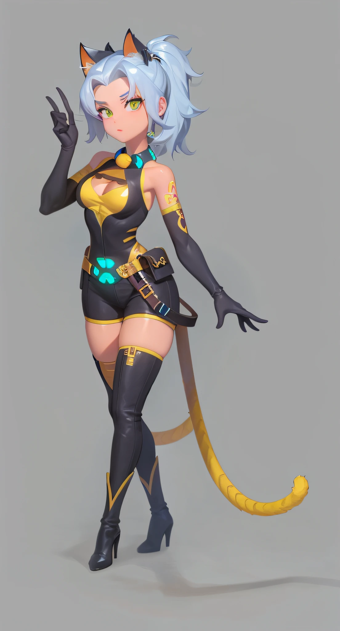 High-quality masterpieces，Cat woman，Feminine expression，leather clothes
