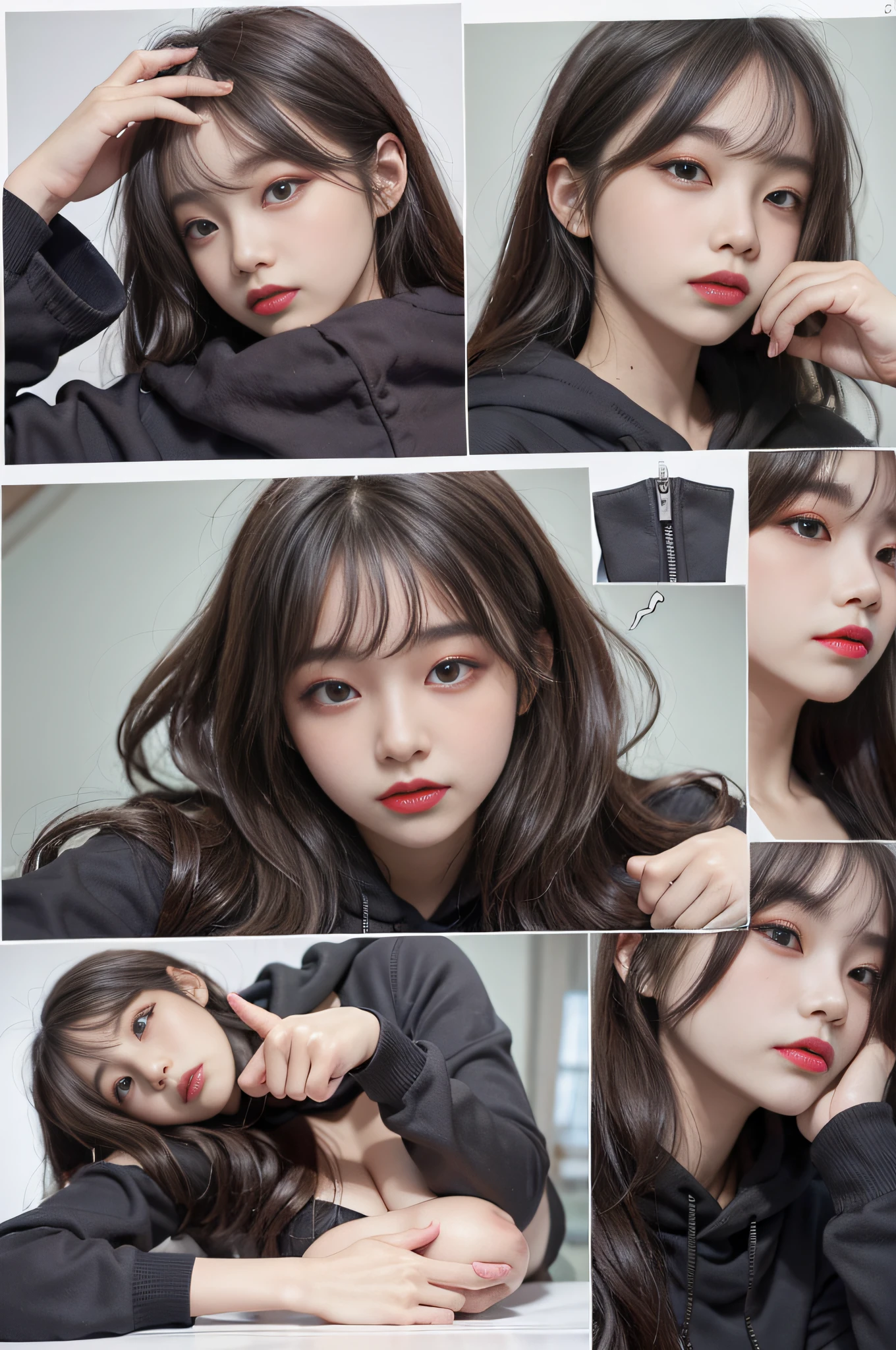 Top image quality、Raw photography、超A high resolution、17-year-old cool Korean、big round chest、Hoodie without front closure、Inside the trimmed length、skirt by the、Beautiful Eyes of Details、elongated eyes、Eye lashes、Beautiful double eyelids、eyeshadows、Slender eyes、耳Nipple Ring、