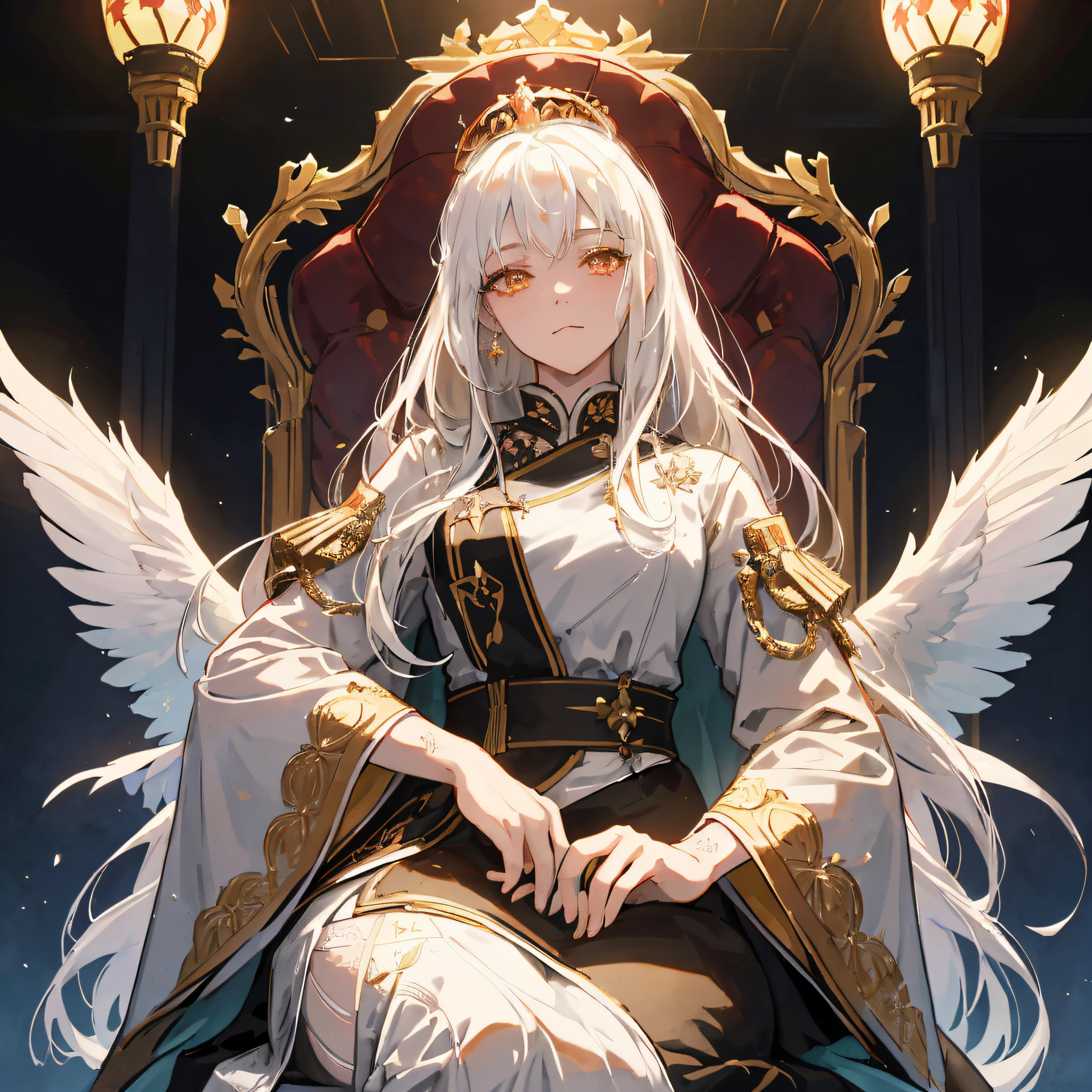 Anime - a stylistic image of a woman sitting on a throne with wings, white-haired god, ((a beautiful fantasy empress)), a beautiful fantasy empress, Guweiz in Pixiv ArtStation, Keqing from Genshin Impact, from girls frontline, Kushatt Krenz Key Art Women, Guweiz on ArtStation Pixiv, trending on artstation pixiv