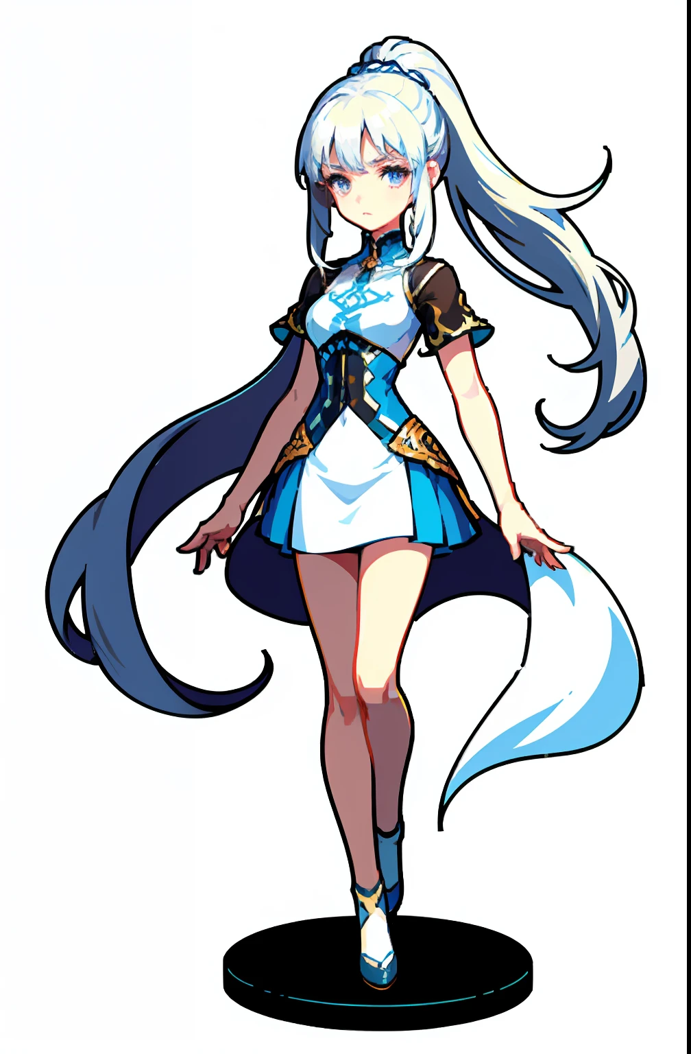 offcial art,品质最佳,finedetail,close-up all over the body,A beautiful white girl,wearing a white skirt,Long white hair shawl,hair flowing,Very long ponytail,Manners are elegant,With a faint sad expression on his face,Floating in the air,Perfect figure。