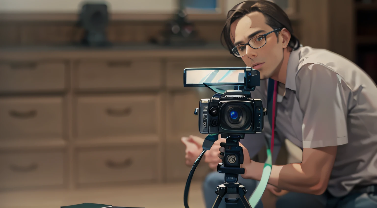 A man holds a video camera
