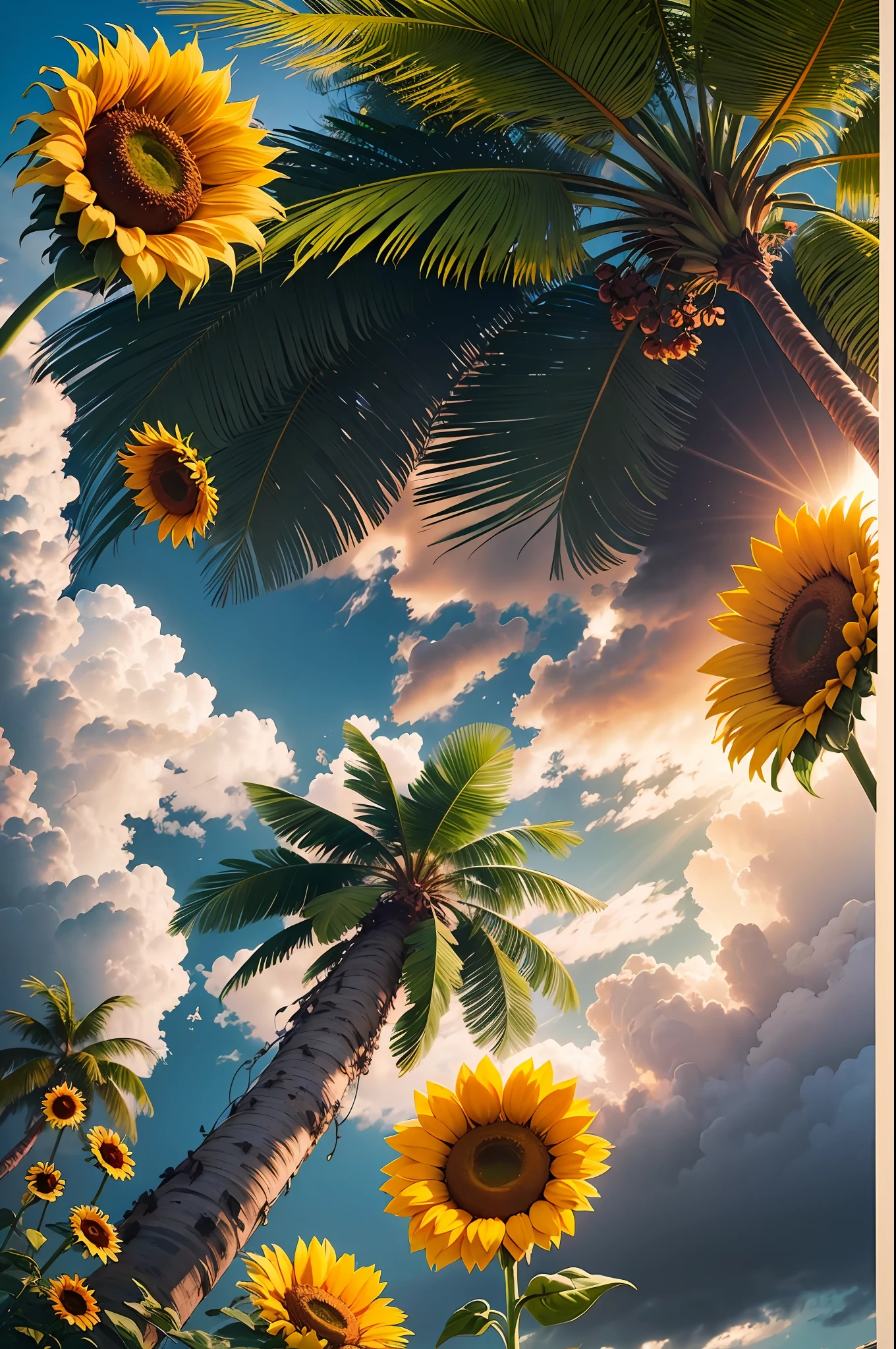 hawaii、Palm trees、angelicales 、Laughing big sunflowers --auto