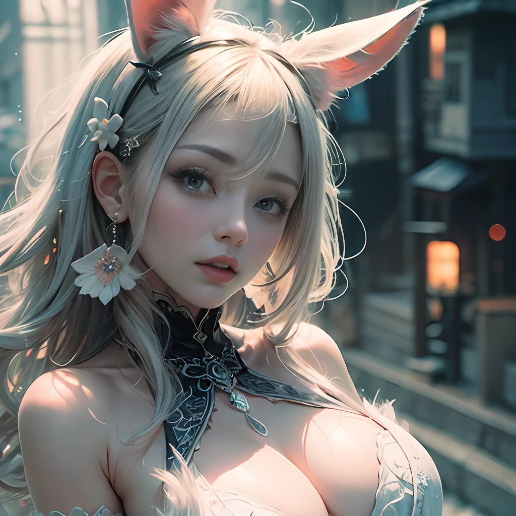 (8K、Raw photography、top-quality、​masterpiece:1.2)Personal Shooter Mix 4、Longhair、Well-formed face　Popular Asian Faces、kawaii　Gorgeous Gothloli Maid Outfit 1.5（White decoration、Silver decoration、Pink decoration）Delicate costumes　Imagine sexy styles and themes。（large full breasts）（The valley opens with V）（Navel Ejection）Rabbit ears --auto