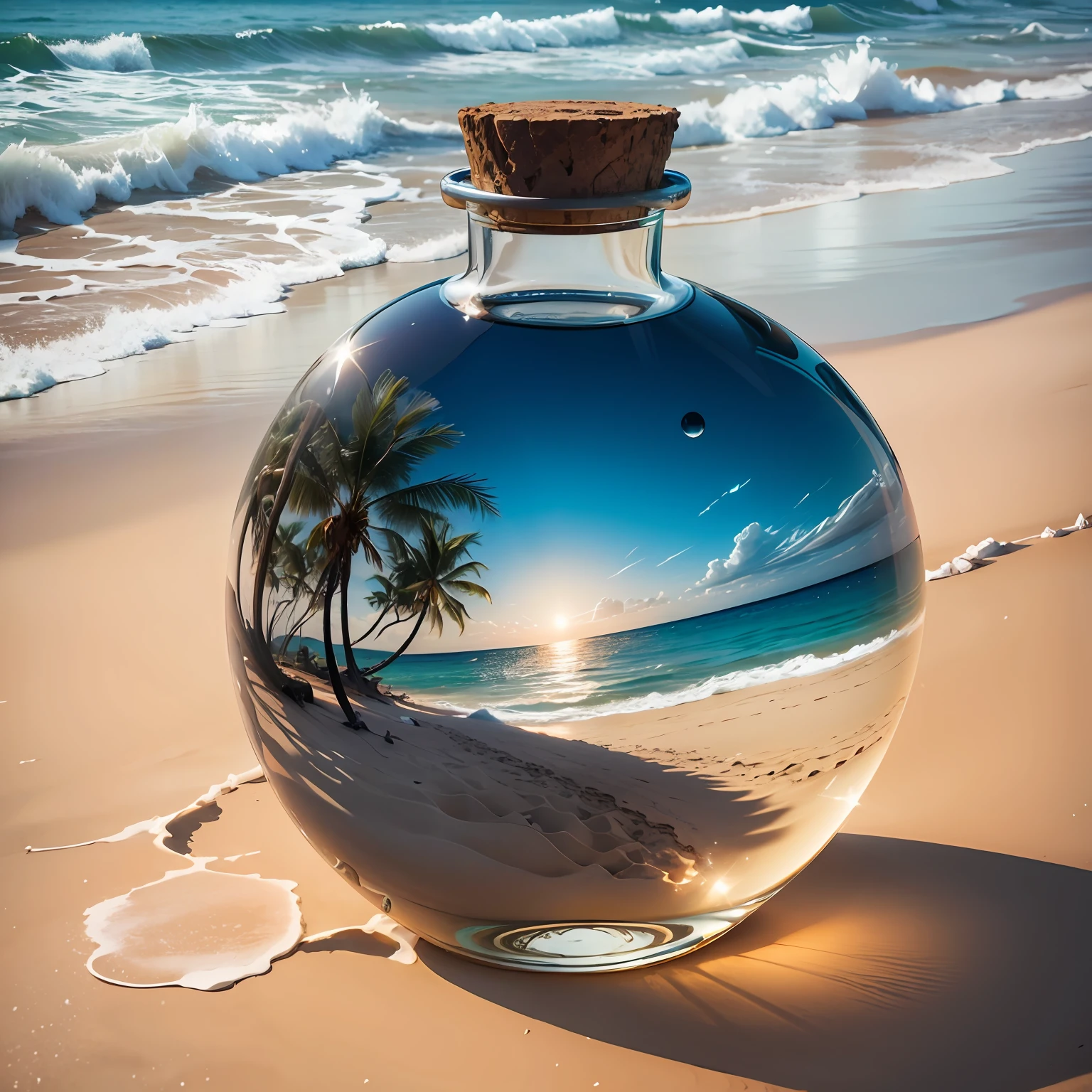 the spirit of creation in a glass bottle on the sands of a beach. --auto