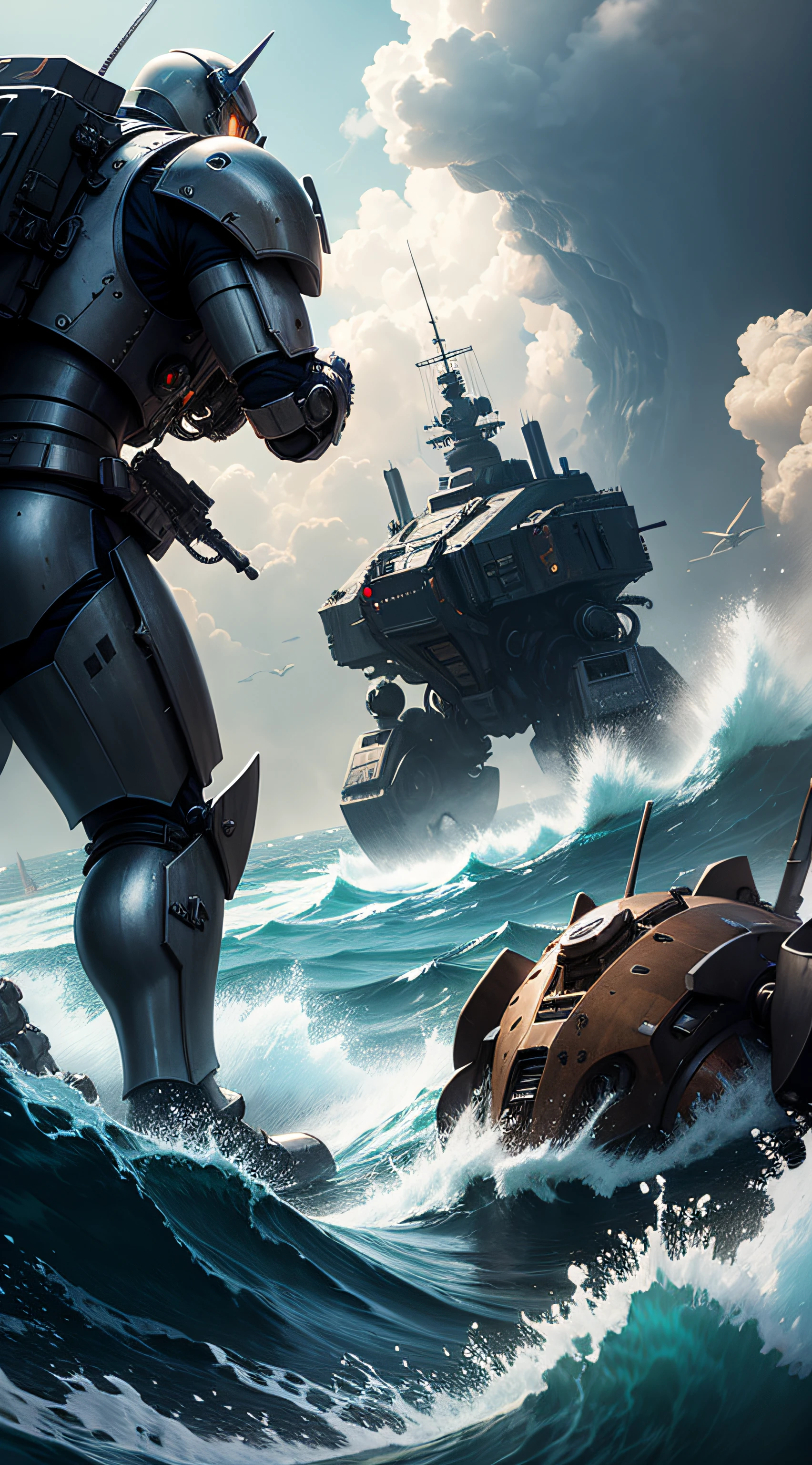 Mechs vs. monsters,Battlefield at sea
