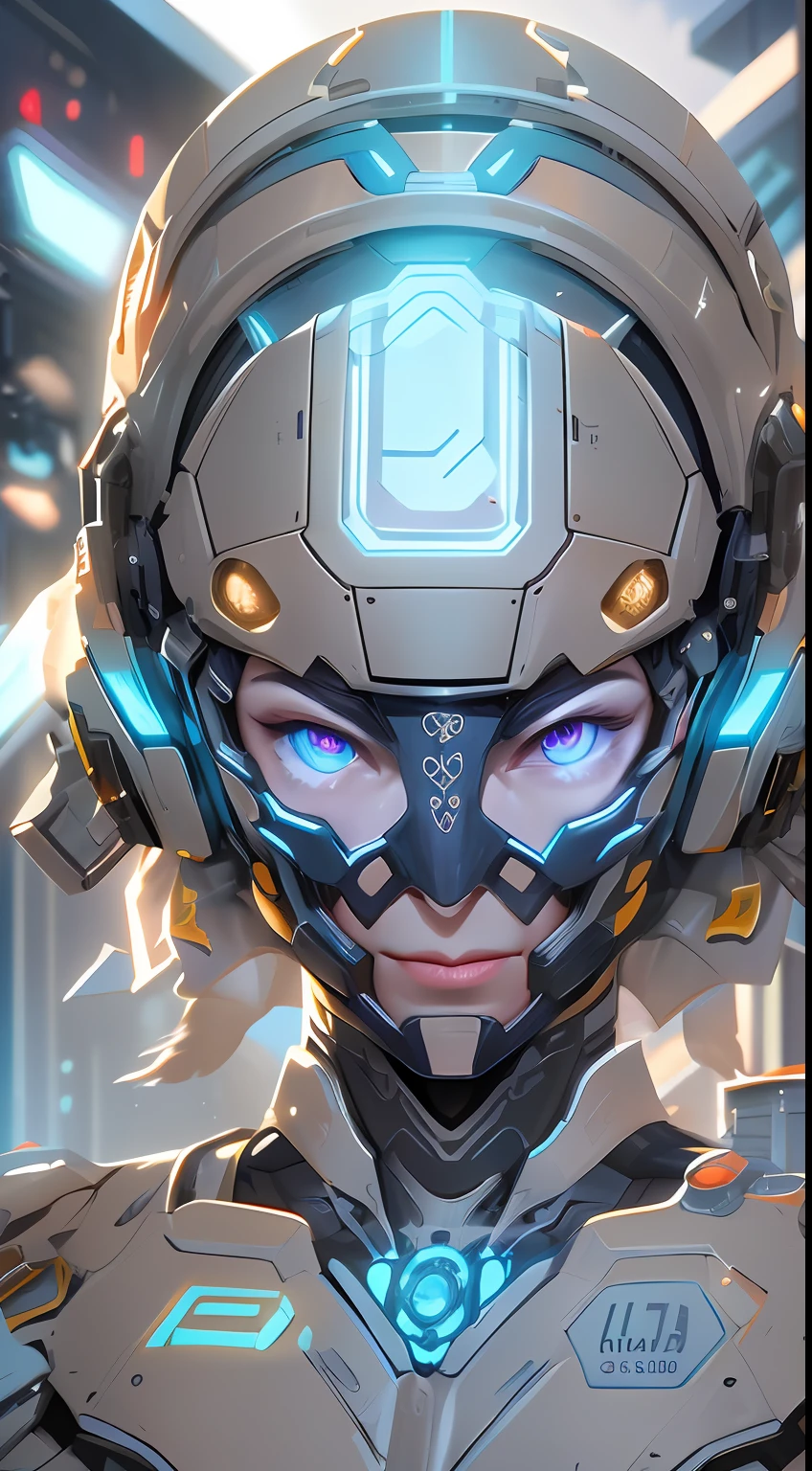 (Absurdres, Intricate Details, Masterpiece, Best Quality, High Resolution, 8k), 1 male, european, mature, aged up, handsome, finely detailed eyes and face, yellow french crop hair, blue eyes,cyborg portrait,  looking at viewer, solo, (full body:0.6), detailed background, close up, detailed face,  futuristic glowing  steel armor,    high-tech,  gadgets, advanced technology, nanotech,   headset, head-up display,  epic galactic spaceship in background,  lens flare, neon lights,   electricity, explosions, screens,  cinematic atmosphere, Depth of Field, VFX.