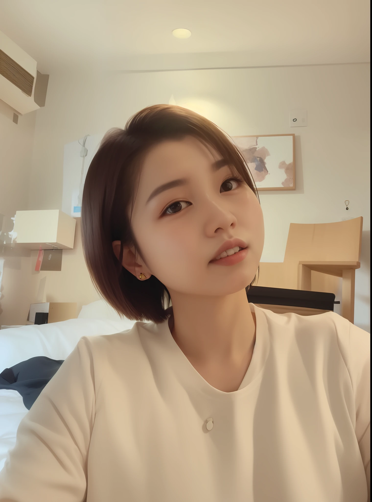 There was a woman sitting in a room with a bed, xintong chen, with short hair, Zhang Wanting, wenfei ye, xision wu, Yun Ling, xue han, yanjun cheng, Gemma Chen, headshot profile picture, Choi Hyun-hwa, chengyou liu, 2 7 years old, 2 8 years old, Lin Qifeng