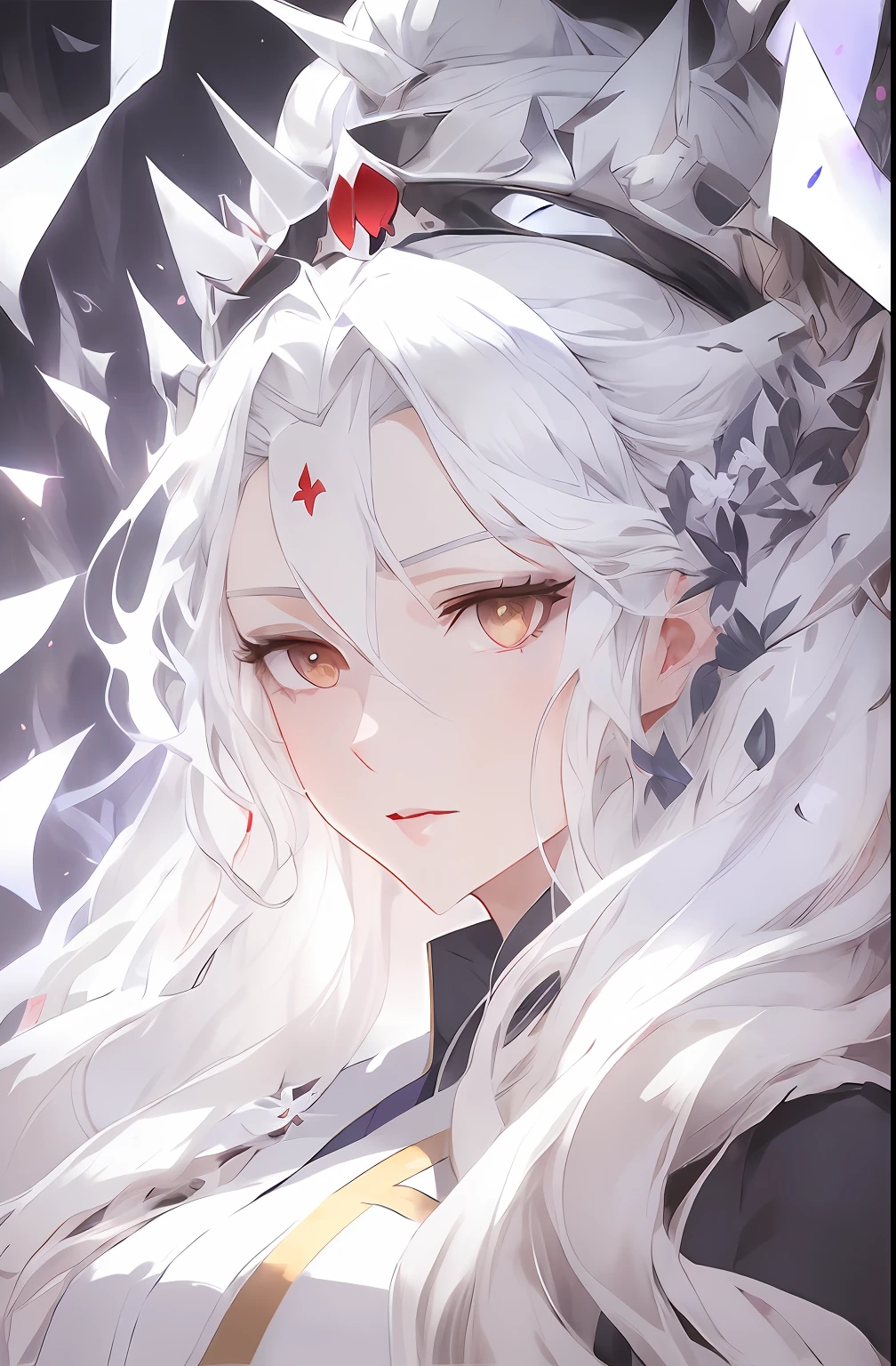 Long white hair，Anime girl with a crown on her head, white-haired god, Perfect white haired girl, Portrait Chevaliers du Zodiaque Fille, white haired Cangcang, Girl with white hair, Silver hair girl, crisp clear rpg portrait, a beautiful anime portrait, white haired lady, White-haired, From Arknights, detailed anime character art, Girl silver hair