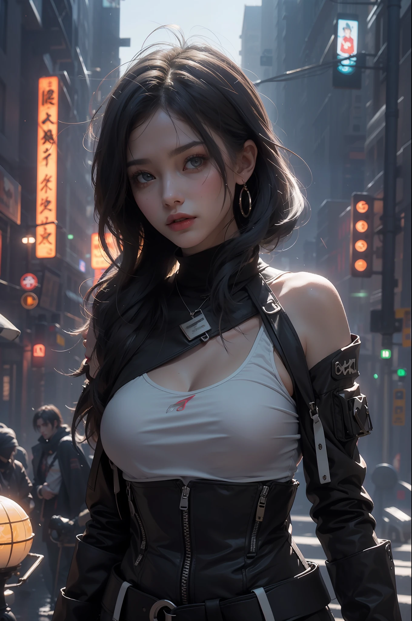 Unity 8k壁纸，((best qualtiy)), ((tmasterpiece)), (the detail:1.4), 3D, A beautiful cyberpunk female image,hdr（HighDynamicRange）,Ray traching,NVIDIA RTX,Hyper-Resolution,Unreal 5,Subsurface scattering、PBR Texture、post-proces、Anisotropy Filtering、depth of fields、maximum definition and sharpness、Many-Layer Textures、Albedo e mapas Speculares、Surface coloring、Accurate simulation of light-material interactions、perfectly proportions、rendering by octane、Two-colored light、largeaperture、Low ISO、White balance、the rule of thirds、8K raw data、（Pat the upper body，closeup of face，Side face，The accessories are gorgeous）