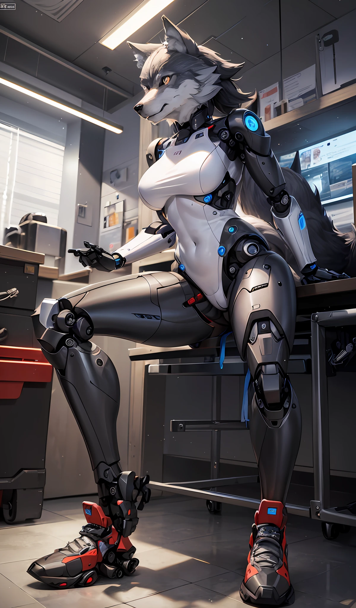 (((Wolf face))),((komono)),(((Furry))),Mechanical Wolf Girl，Made of metal，（cyborg people：1.1），（[coda|Line of detail]：1.3），（complexdetails），hdr，（complexdetails，Hyper-detailing：1.2），cinema shot，tmasterpiece，best qualtiy，A high resolution，Vaginal foreign body penetration，at centre，(Vaginal foreign body：1.5)，Vaginal insertion of a foreign body，Whole body metal，Robot feet，((Mechanical sneakers))， Robot private parts，Tight underwear，(robotjoints)，(Robot briefs)，Cool robot feet，(Robotic footwear)，((Robotic footwear)) --auto