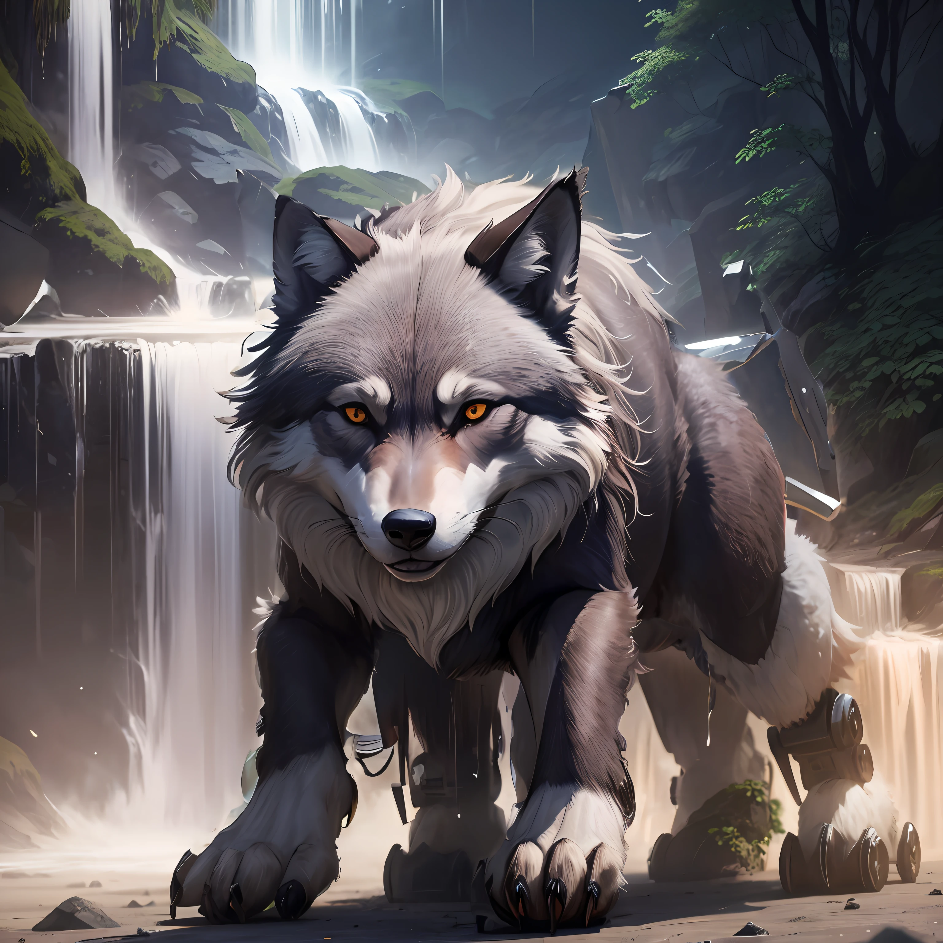 This wolf is lying face down on a rock