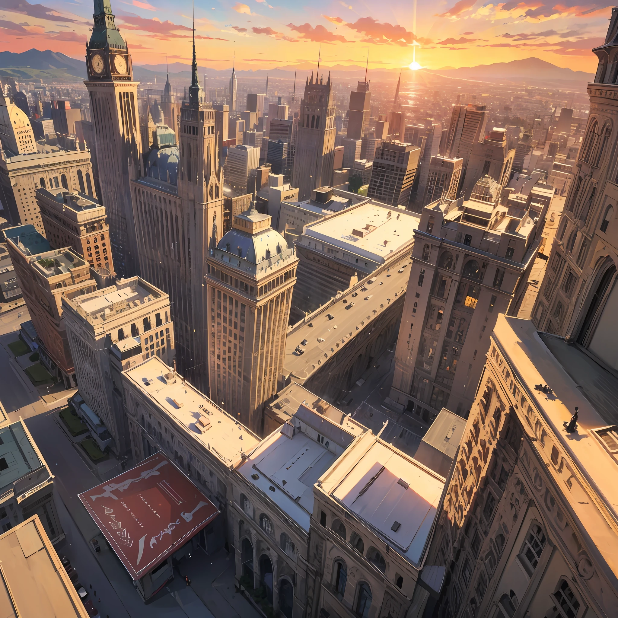 landscapes、high-level image quality、top-quality、Medieval style cityscape、The moment of sunrise、Western countries --auto