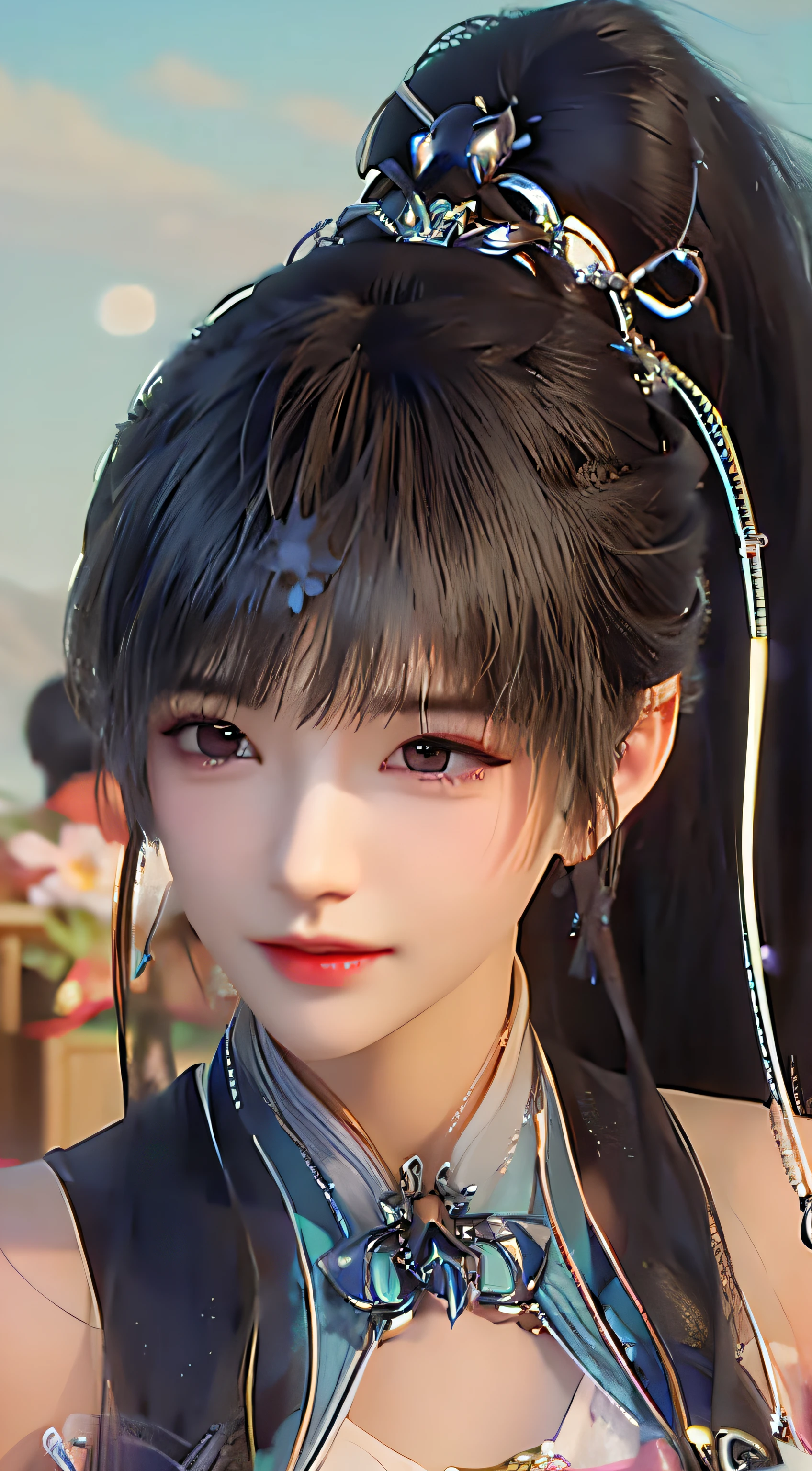 a close up of a woman with a very long hair, Yun Ling, inspired by Li Mei-shu, portrait of tifa lockhart, inspired by Leng Mei, sakimi chan, dead or alive 6, Game CG, Rendu portrait 8k, masuimi max, Katana Zero video game character, As a character in Tekken, character close up