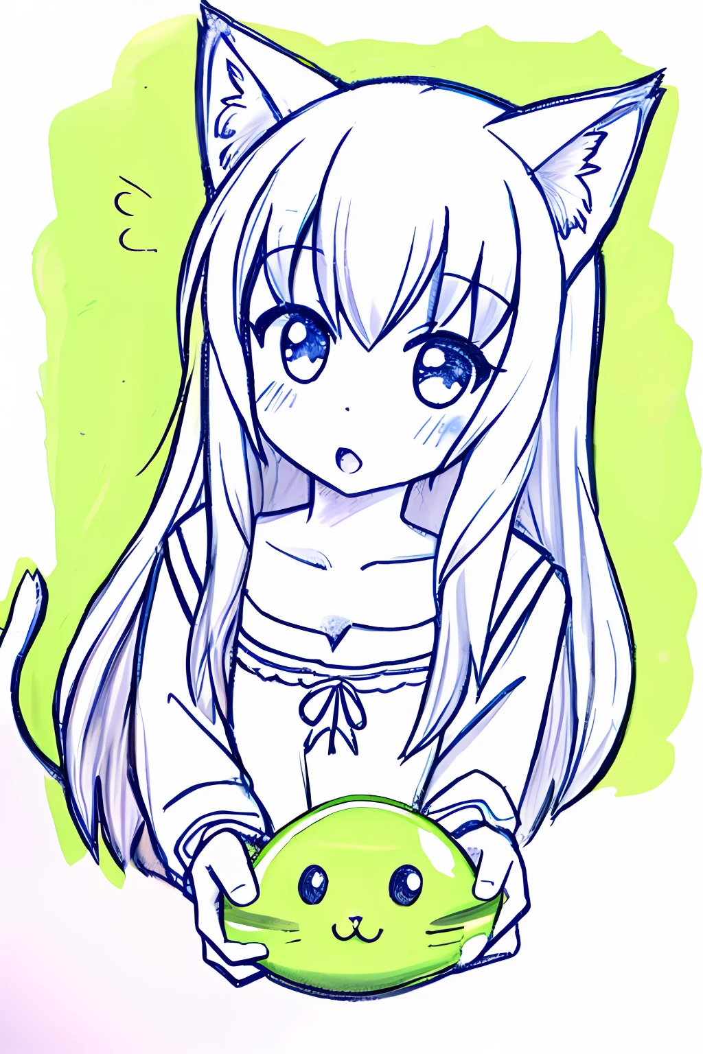 a bewildered catgirl, slime, pencil sketch \(medium\)