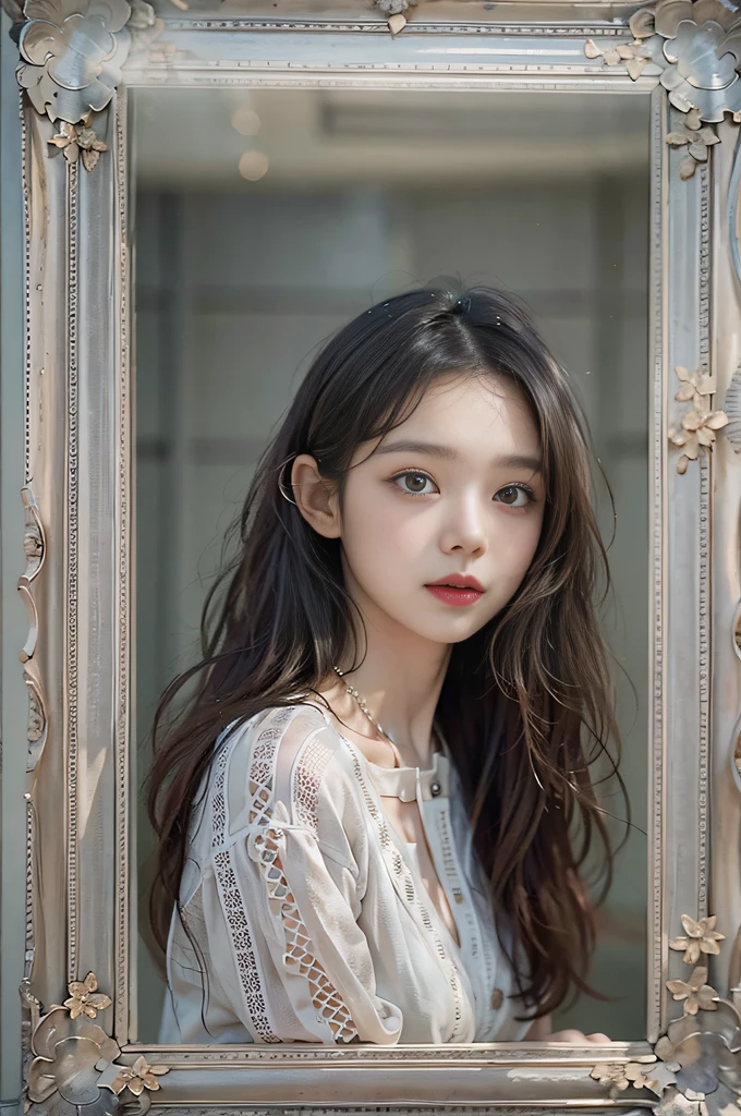 Top image quality、Raw photography、超A high resolution、18 year old cool Korean、Shooting for one person only、big round chest、room wear、Shiny hair、Beautiful Eyes of Details、very elongated eyes、Beautiful eyelashes、Beautiful double eyelids、eyeshadows、耳Nipple Ring、chest above close-up、Wall on grey background