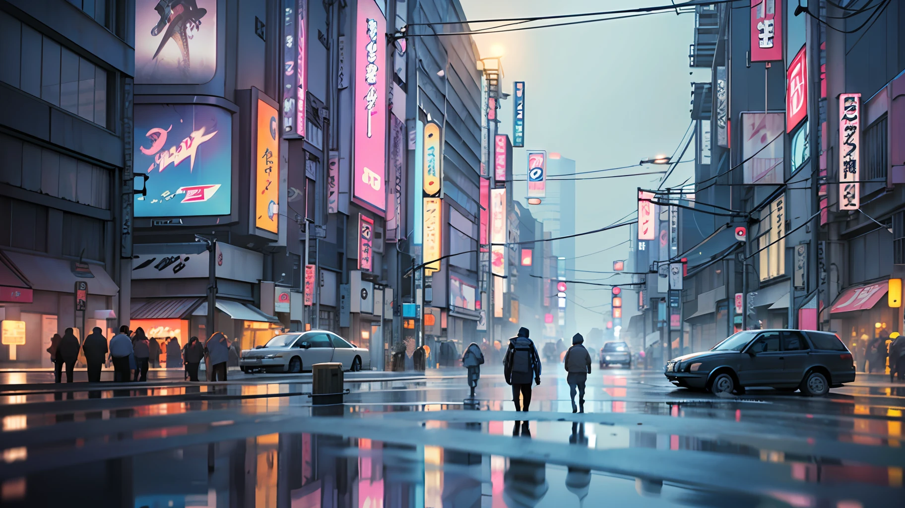 (REALISTIC 3D, NEO TOKYO:1.25, STREET-PHOTOGRAPHY:1.25), PORTRAIT of TOKYO STREET in Heavy RAIN, depth of field, PORTRAIT, Lightings, trending in Artstation, in style of Wlop, Sharp focus, Concept artist, From below, official art, unity 8k wallpaper, ultra detailed, aesthetic, beautiful