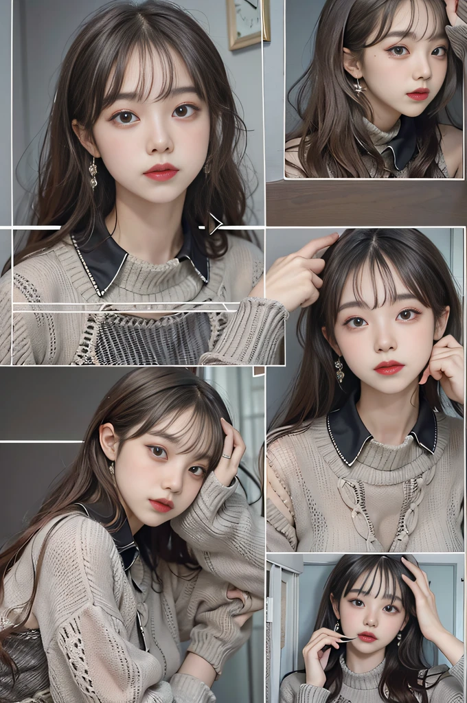 Top image quality、Raw photography、超A high resolution、18 year old cool Korean、Shooting for one person only、big round chest、Camisole、skirt by the、Shiny hair、Beautiful Eyes of Details、very elongated eyes、Beautiful eyelashes、Beautiful double eyelids、eyeshadows、耳Nipple Ring、chest above close-up、Wall on grey background