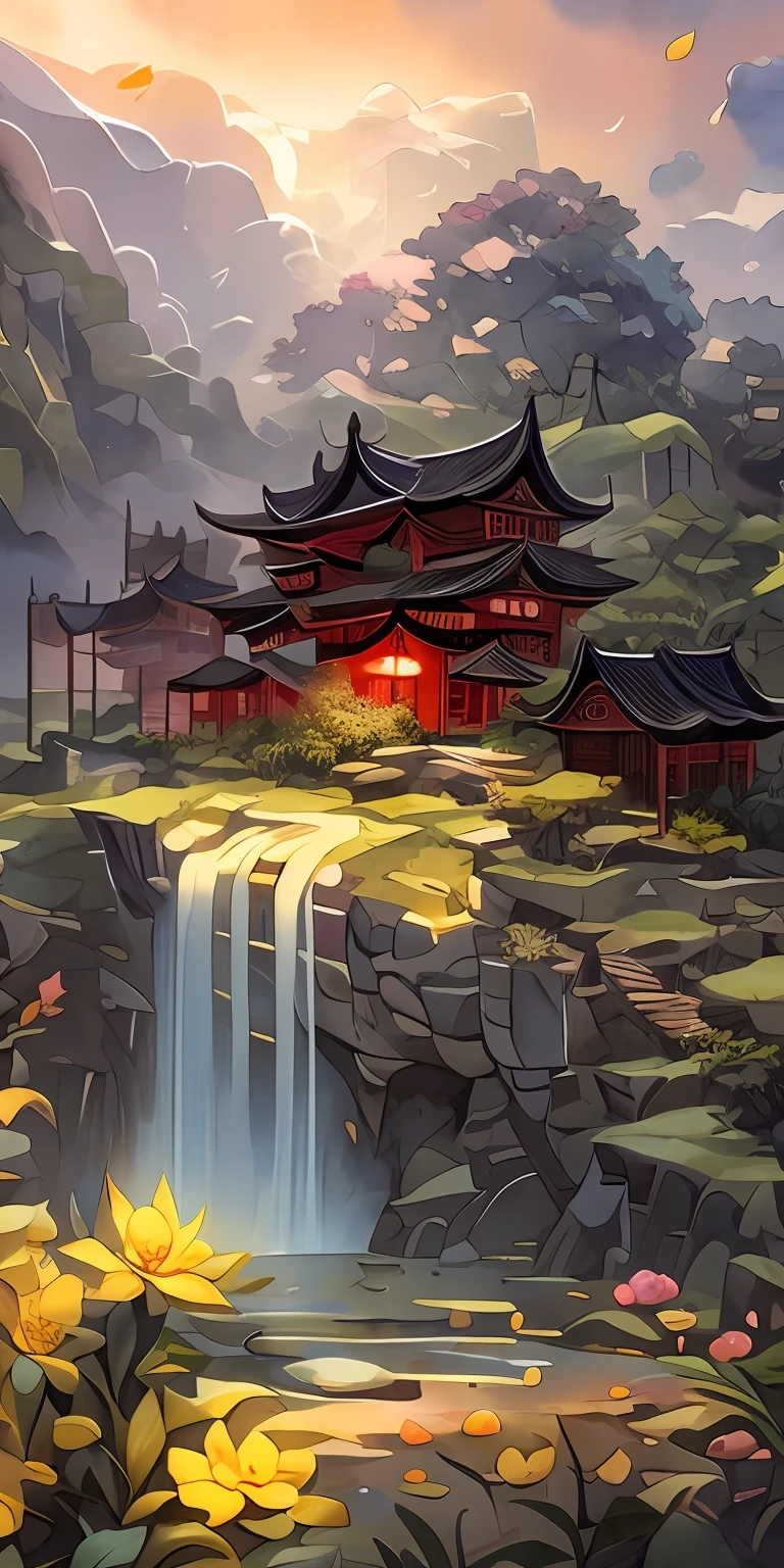 traditional chinese old village, waterfall, rice field,( watercolor \(medium\), IrisCompiet:1.2),abstract background, fantasy, many colors, colorful, flower petals, wind blowing,masterpiece, best quality, (extremely detailed CG unity 8k wallpaper), (best quality), (best illustration), (best shadow), absurdres, realistic lighting, (Abyss), beautiful detailed glow,clear face, clean white background, masterpiece, super detail, epic composition, ultra HD, high quality, extremely detailed, official art, uniform 8k wallpaper, super detail, 32k -- v 6
