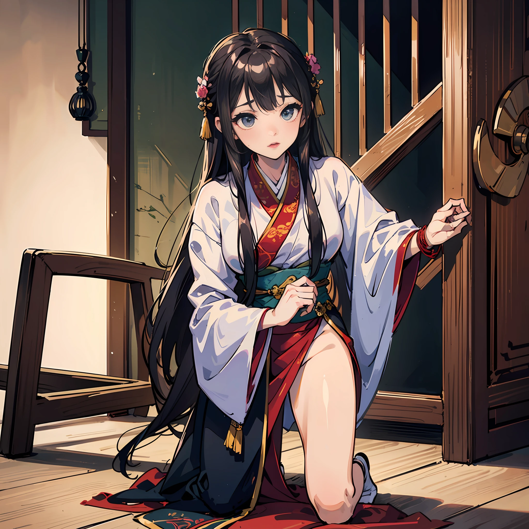 The female emperor kneeling in an iron cage,Hanfu,Bondage,erosed sexually --auto