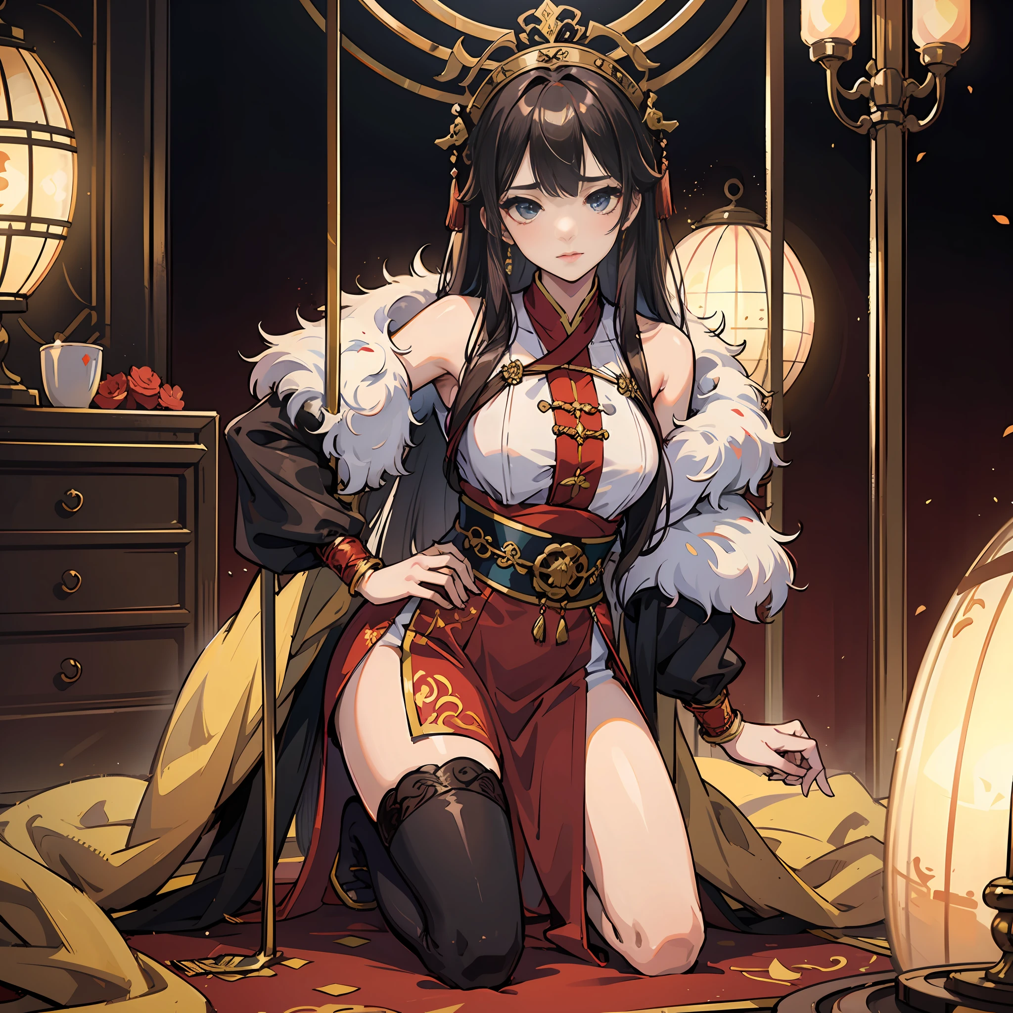 The female emperor kneeling in an iron cage,Hanfu,Bondage,erosed sexually --auto