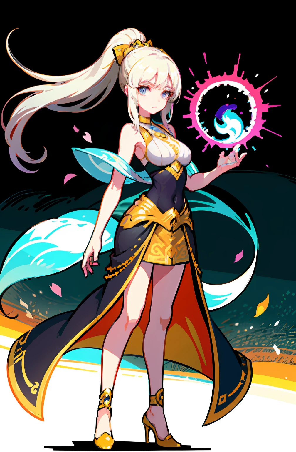offcial art,品质最佳,finedetail,close-up all over the body,A beautiful white girl,Costumes for fantasy worlds,wearing a white skirt,Long white hair shawl,hair flowing,Very long ponytail,Manners are elegant,With a faint sad expression on his face,Floating in the air,Perfect figure,Perfect body proportions,show legs。