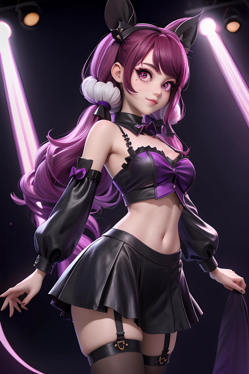 1girll,ta prostitute,((double tails,maroon hair):1.1),a purple eye,SakuraNS,rays of sunshine,(White thighs,:1.1)