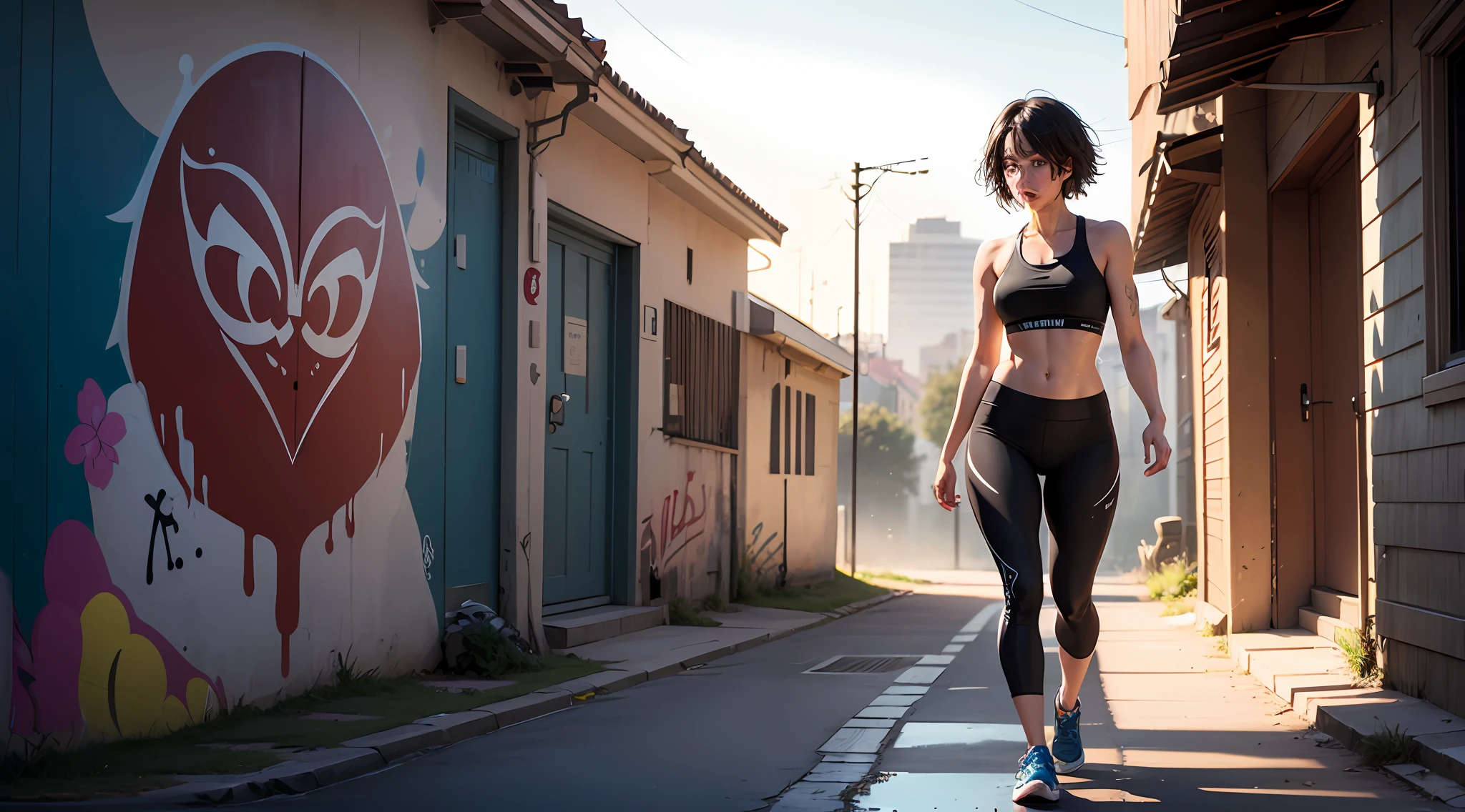 (There is a large area of colorful graffiti on the wall:2.0)