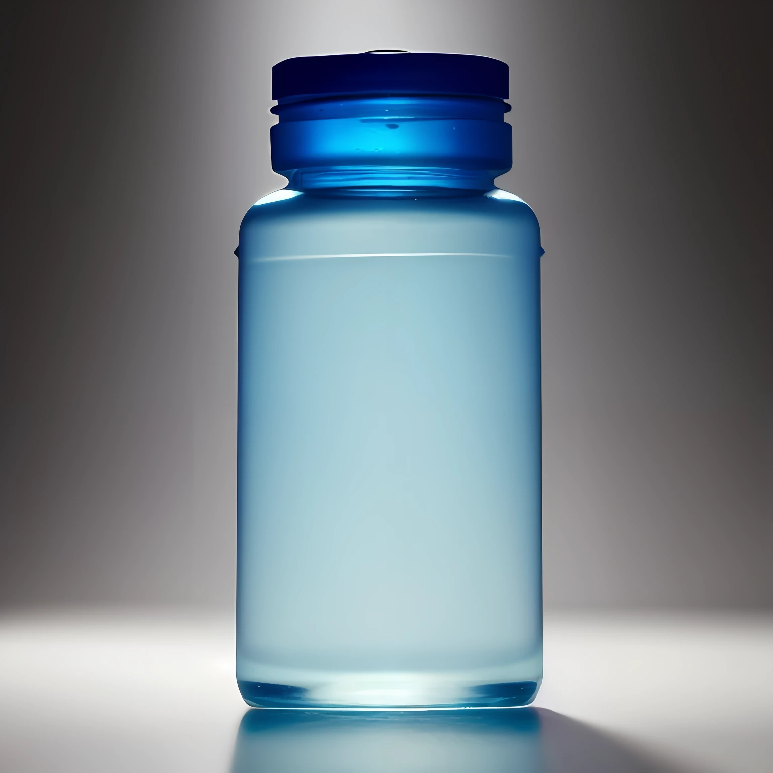 A blue bottle with a glass texture