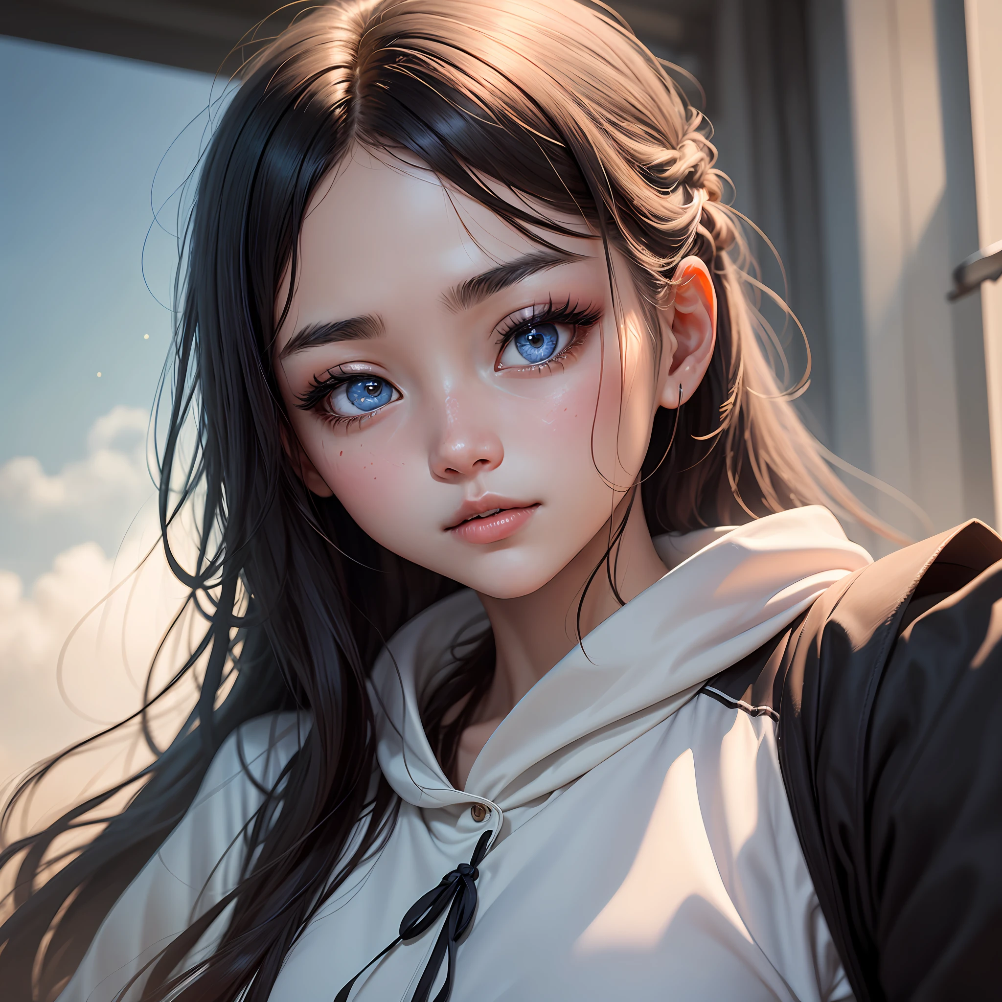 The girl lifted her face,A pair of black eyes shone like stars,Shine brightly,The whites of the eyes are as blue as a windless sunny day in the north,No impurities。She has extremely long eyelashes,Deep double eyelid marks,Sweep straight into the mane。 --auto