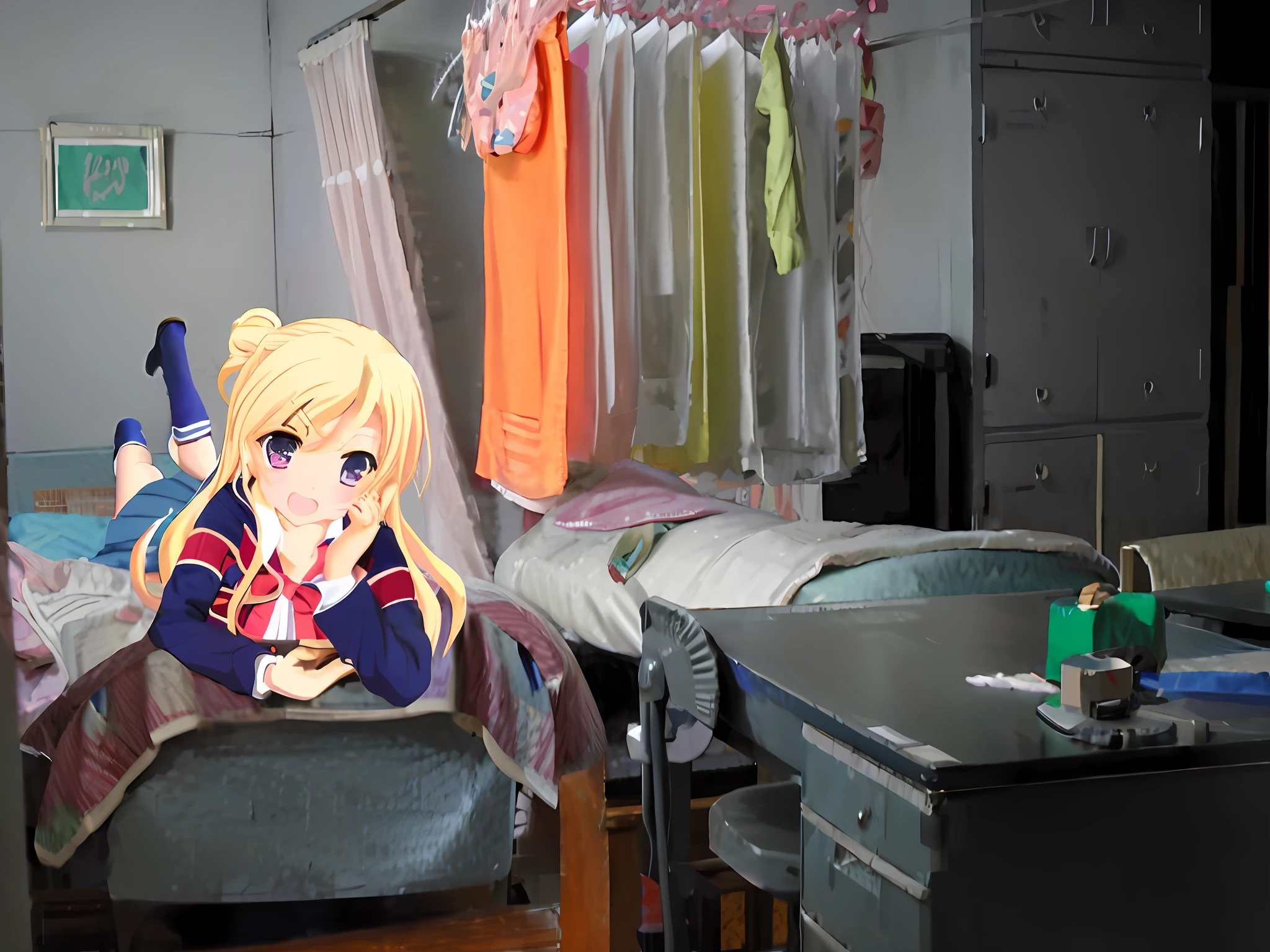 Anime - Style rendering of female characters in the classroom, visual novel cg, ; visual novel, painted in anime painter studio, beautiful anime high school girl, blonde anime girl with long hair, typical anime classroom, visual novel, Smooth Anime CG Art, in class room, Classroom background, Ecchi anime style, Anime Girl with Long Hair, High School Background