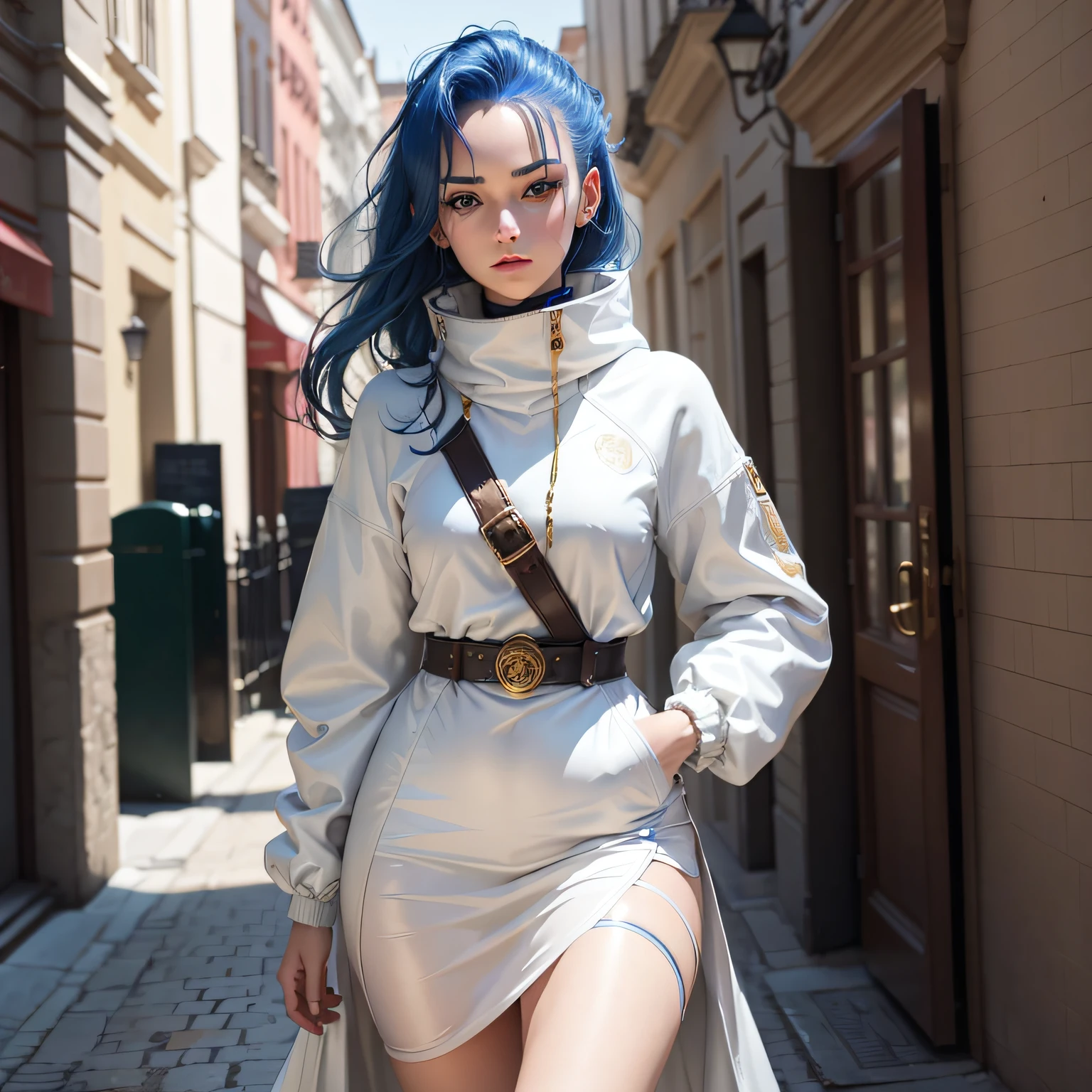Need,tmasterpiece,blue hair,Golden eyes,Manteau blanc,Look up,The upper part of the body,Hairline,Fair skin,dishiveredhair,teens girl,Real Human,mature,largeeyes,Playful and cute --auto