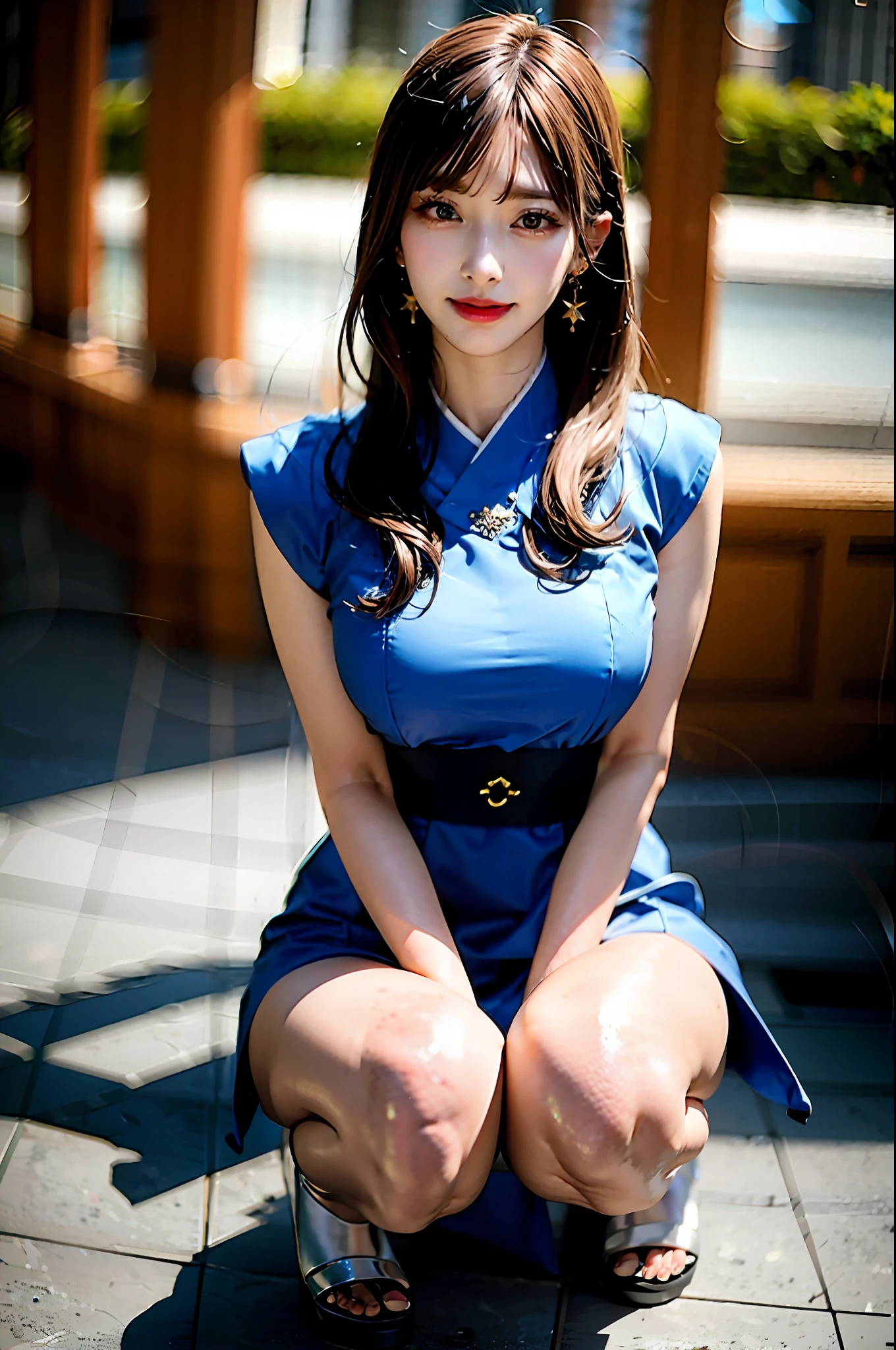 Delicate, masutepiece, Beautiful detailed, colourfull, Finely detailed,Detailed lips, Intricate details, (1 woman:1.1), (a gorgeous beautiful 30 age years old sexy korean woman:1.1),(Kpop Idol, Korean mixed), (Tied hair:1.1), (50mm Sigma f/1.4 ZEISS lens, F1.4, 1/800s, ISO 100, fotograpy:1.1), large full breasts,(Photorealistic:1.1), Solo, up looking_で_viewer, Tall lady, ,Happy smile, from a_front, earrings, slim_Legs, skinny, Thigh_the gap, Model, Lens Flare, Choker,(hanbok+See-through silhouette, Wedge Heel:1.3), korean commentary, Korean_Street, Korean_traditional_Duan,1boy, jingle, crouching cowgirl, vaginal, POV,