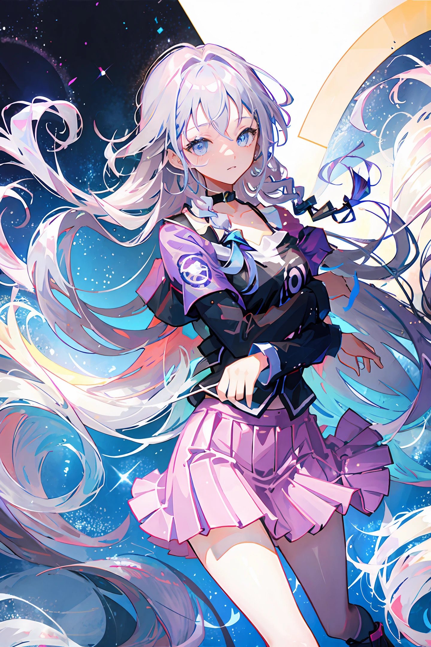 2d girl long hair skirt purple hair