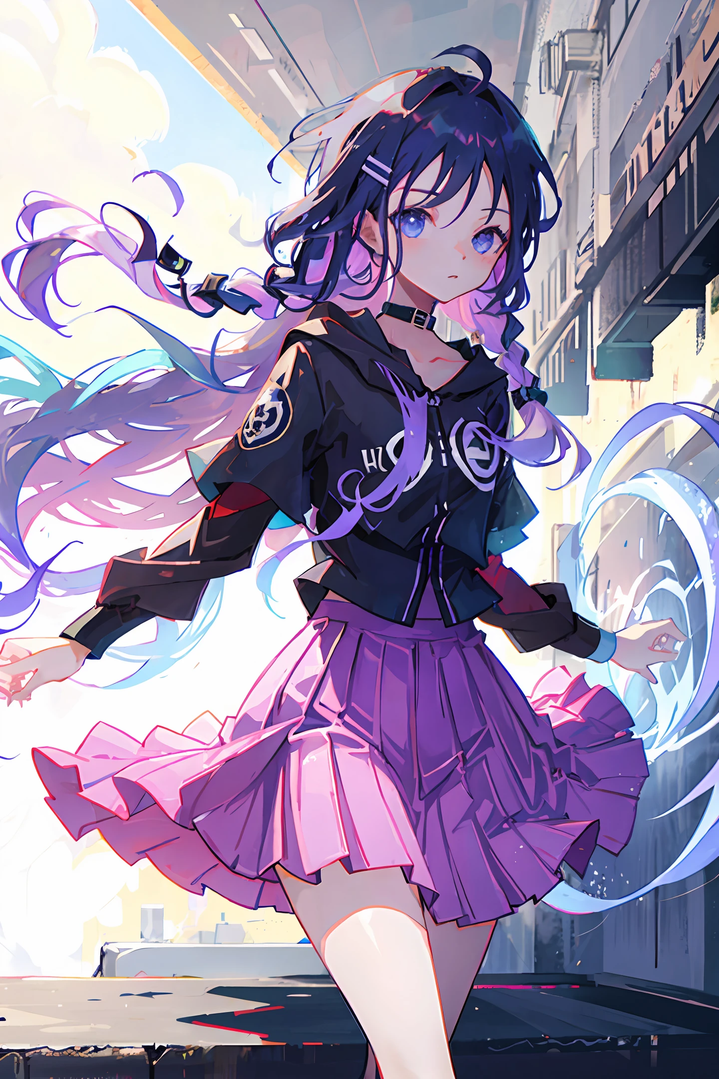 2d girl long hair skirt purple hair
