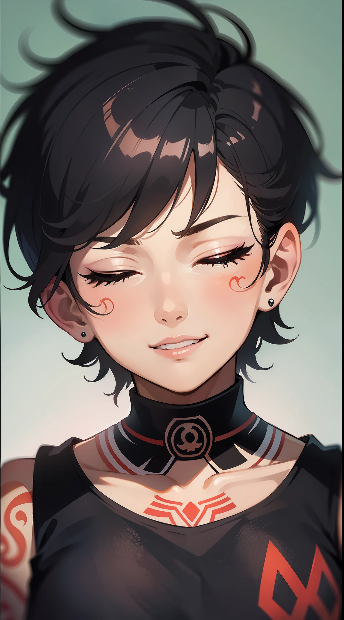 Young boy, Short black hair, With Your Eyes Closed, Daredevil, Tatoo, ssmile, Masterpiece, hiquality