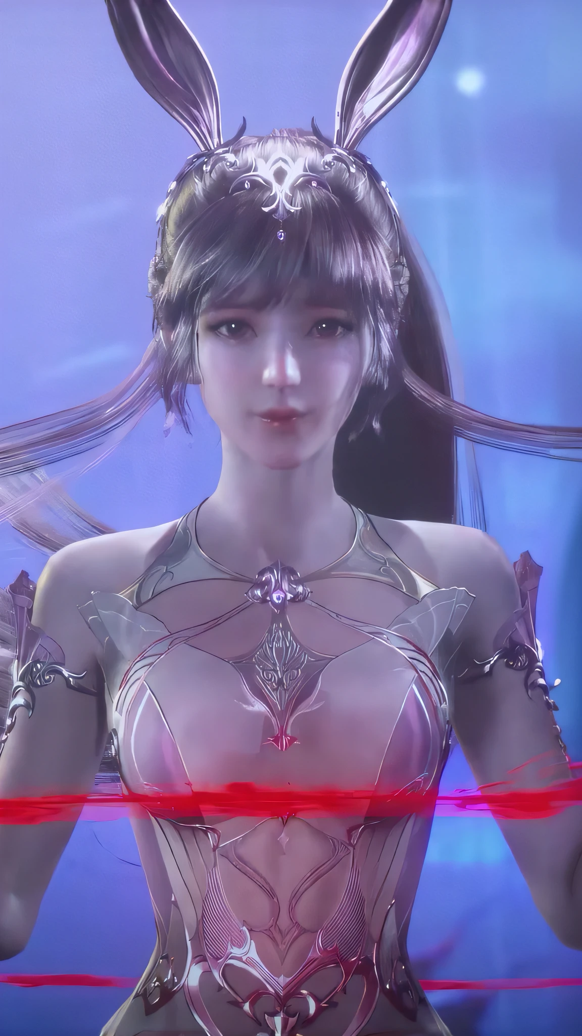 Close-up of a woman with rabbit ears and dress, cinematic goddess close shot, 4 K detail fantasy, a beautiful fantasy empress, Smooth anime CG art, extremely detailed goddess shot, lineage 2 revolution style, unreal engine rendered + A goddess, Game CG, Yun Ling, 3 d anime realistic, Japanese goddess, full-body xianxia