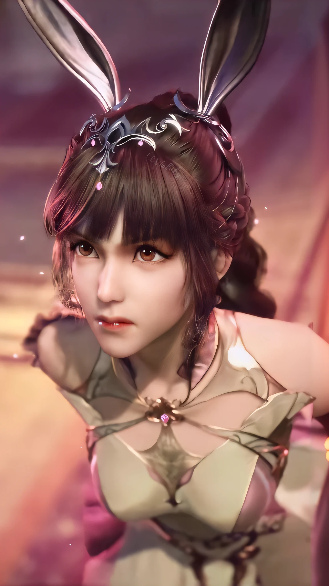 Anime girl with bunny ears and dress with bow, Guviz, Guviz-style artwork, 8K high quality detailed art, Smooth anime CG art, 2. 5 D CGI anime fantasy artwork, 4k highly detailed digital art, 8K Artgerm bokeh, by Yang J, inspired by Li Mei-shu, a beautiful fantasy empress