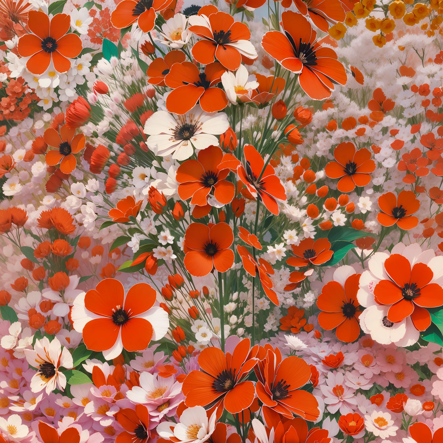 Japan style、Screen-to-screen、appearance々Petals、In various red colors、pop-art 、We don't need people