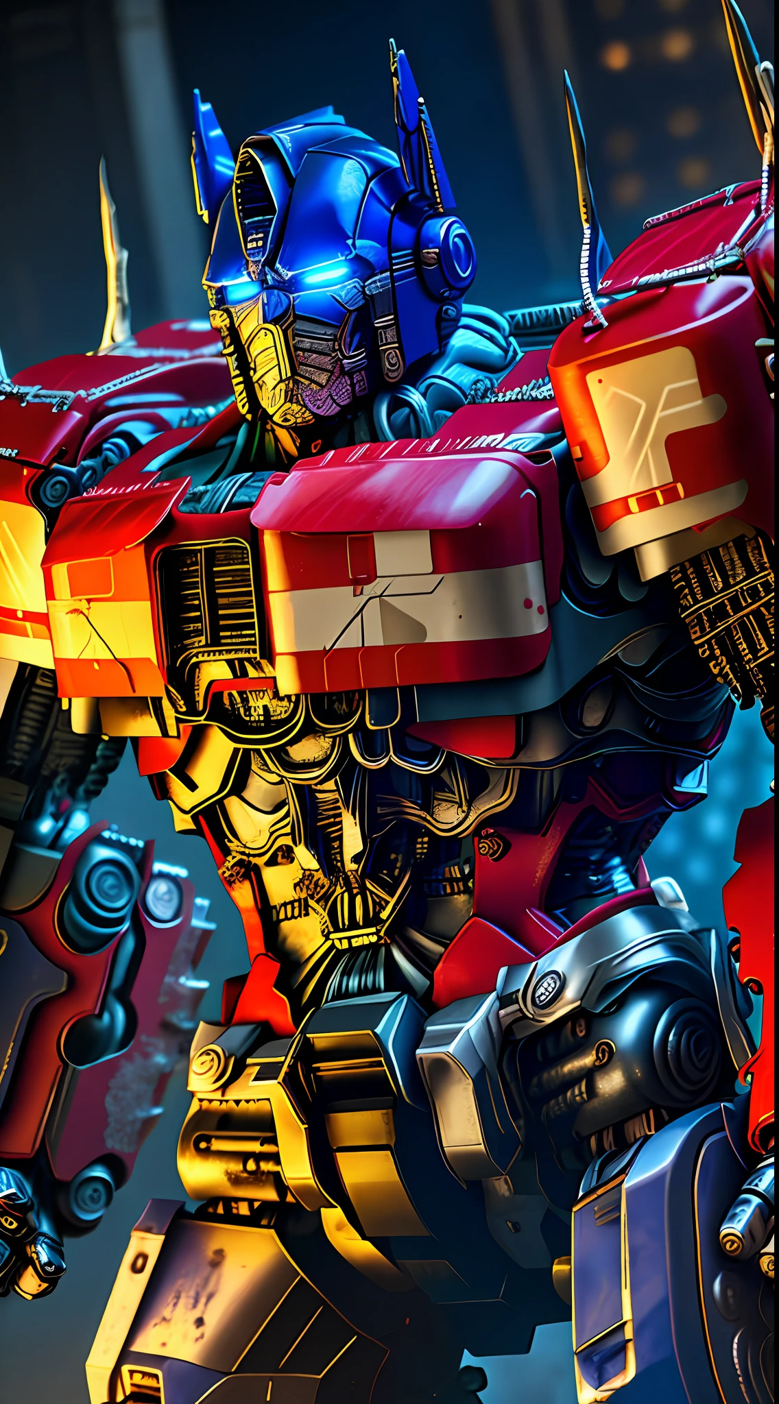 easynegative, (bad-hands-5:0.7), anime, old, low quality, close up, nsfw, monochrome, censored, 1boy, no humans, portrait of optms, glowing eyes, blue eyes, mecha, robot, volumetric lighting, best quality, masterpiece, hand painted textures, intricate details, realistic