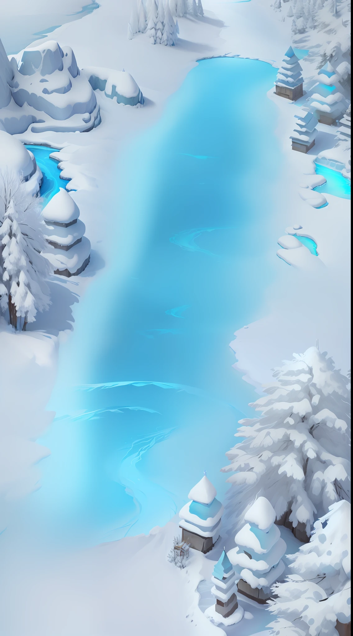 There is a blue river running through a snowy forest, icey tundra background, Mobile game background, pillars of ice background, frostbite 3 rendered, Arte conceitual de inverno, Snowy environment, odin's stone arena background, arte de fundo, background aerial battle, vast ice dungeon, arena background, winter park background, mobile game asset, ❄️ Corrupt concept art, detailed lake in background