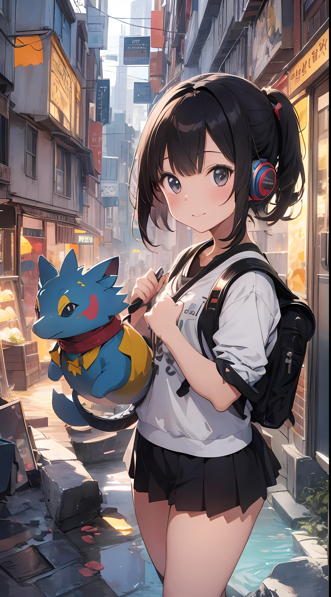 She created an amazing image of a girl who dreams of flying in the sky with her pet dragon. The images have a colorful and whimsical atmosphere, And the girl and the dragon look very happy and free. The image has、There are also details that indicate the character and hobbies of the girl, Her headphones and more, Her backpack, and her sketchbook. The image impressed the judges and readers with its originality and creativity.