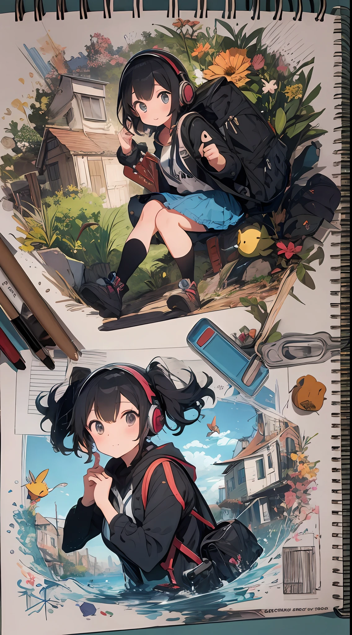 She created an amazing image of a girl who dreams of flying in the sky with her pet dragon. The images have a colorful and whimsical atmosphere, And the girl and the dragon look very happy and free. The image has、There are also details that indicate the character and hobbies of the girl, Her headphones and more, Her backpack, and her sketchbook. The image impressed the judges and readers with its originality and creativity.