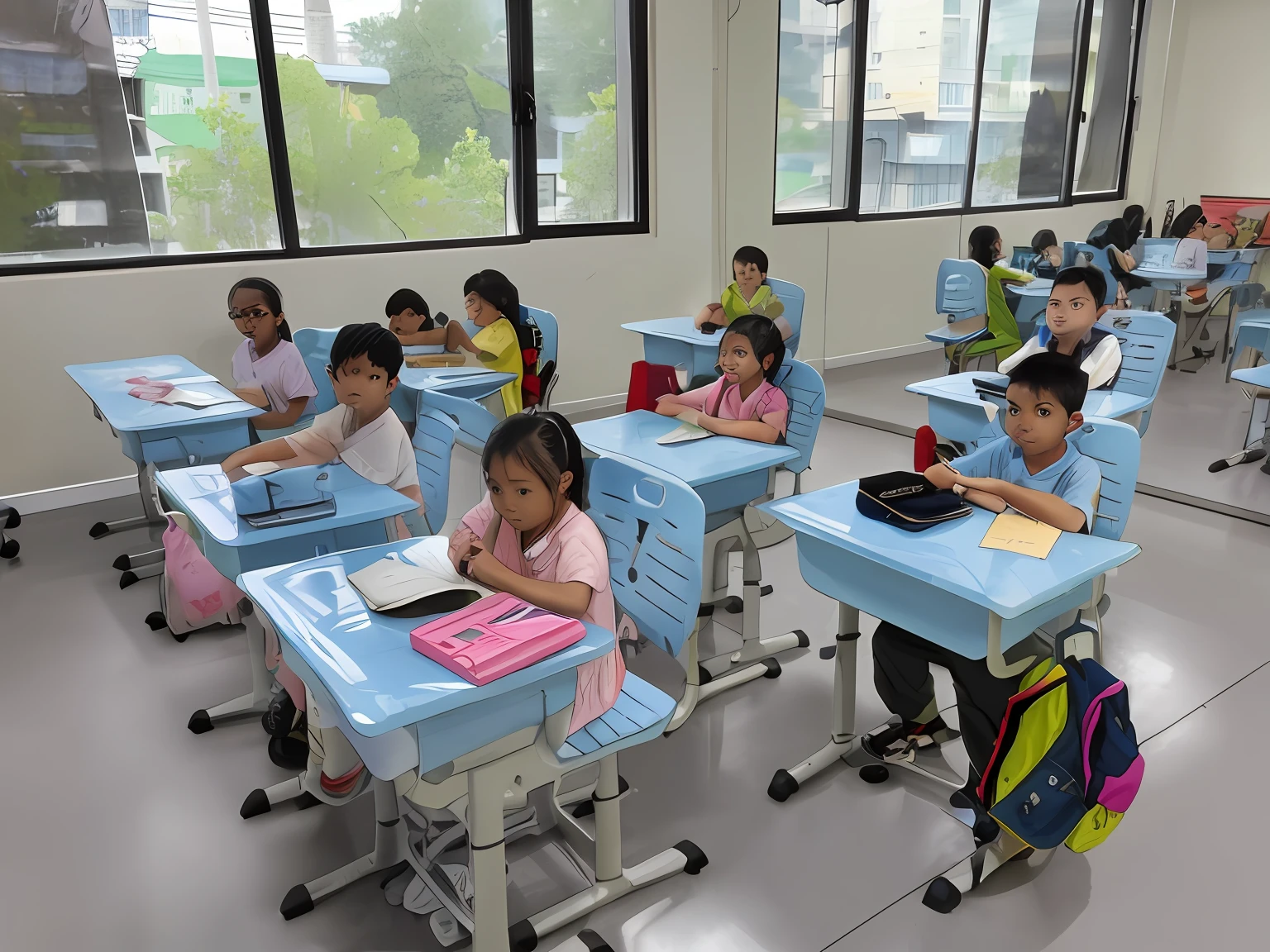 there are many children sitting at desks in a classroom, Sitting in the classroom, ???, classroom in background, Classe escolar, 🤬 🤮 💕 🎀, Photos of the classroom, Classroom, In a classroom, School Classroom, abcdefghijklmnopqrstuvwxyz, photograph taken in 2 0 2 0, taken on iphone 1 3 pro --auto