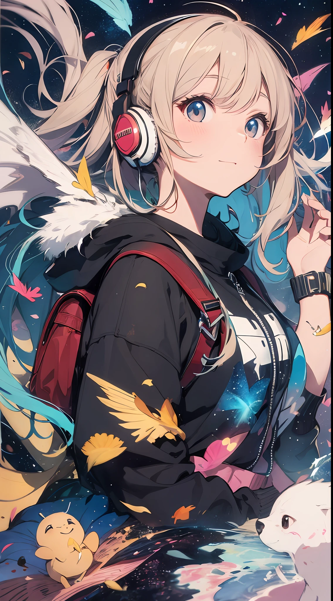 She created an amazing image of a girl who dreams of flying in the sky with her pet dragon. The images have a colorful and whimsical atmosphere, And the girl and the dragon look very happy and free. The image has、There are also details that indicate the character and hobbies of the girl, Her headphones and more, Her backpack, and her sketchbook. The image impressed the judges and readers with its originality and creativity.