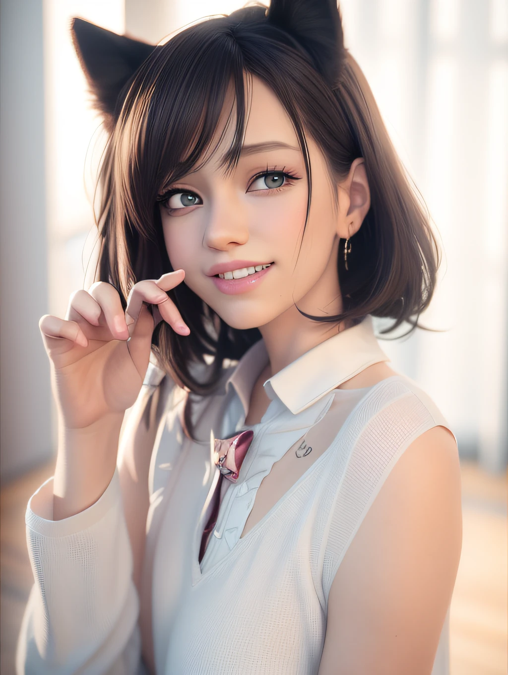 There are females with cat ears and cat tail, kawaii realistic portrait, photorealistic anime girl render, realistic anime 3 d style, Smooth Anime CG Art, realistic young anime girl, 3 d anime realistic, 8K portrait rendering, render of a cute 3d anime girl, photorealistic anime, real life anime girl, portrait of cute anime girlbabes