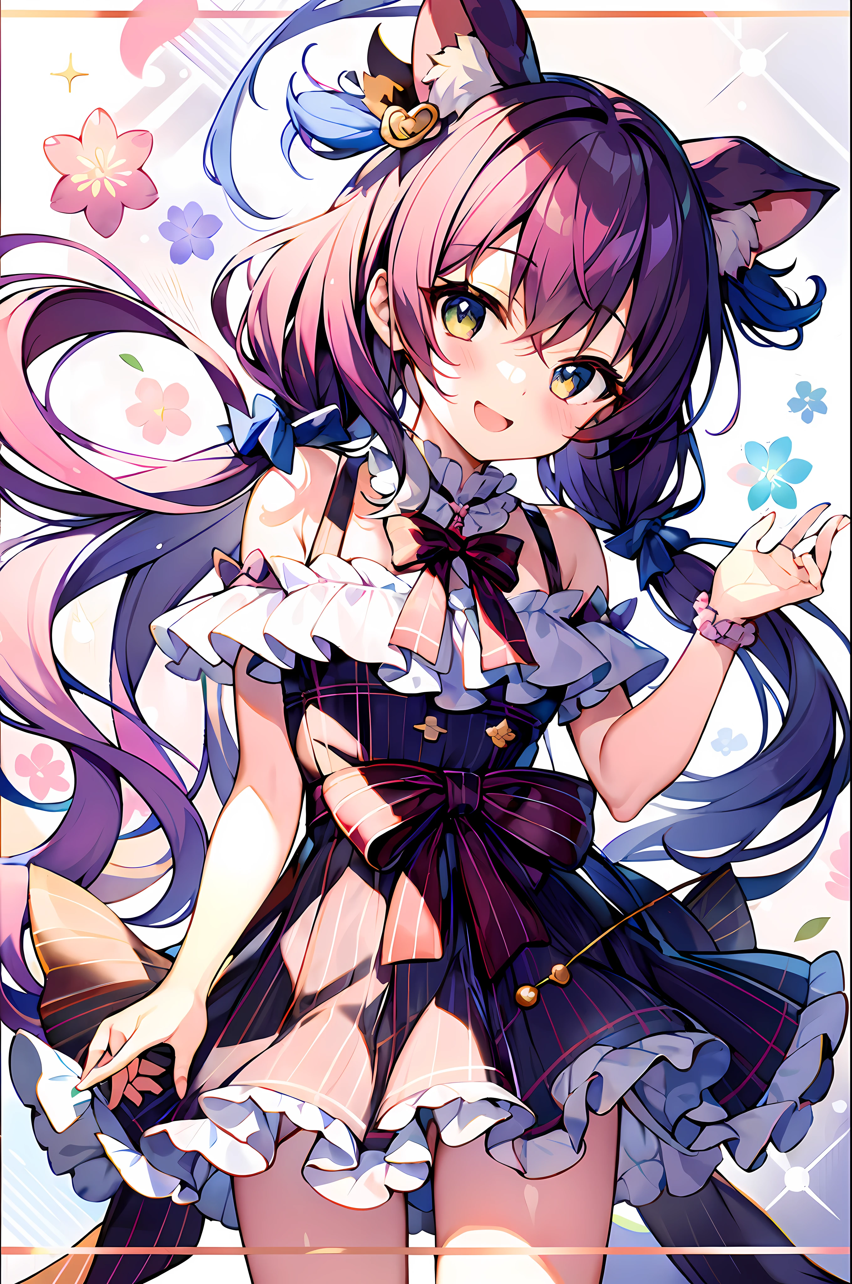 Anime girl with long hair and a cat ears in a dress - SeaArt AI